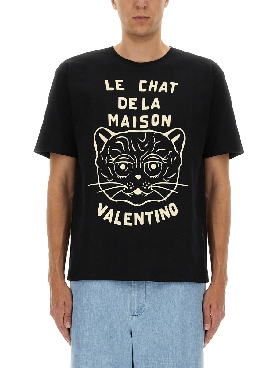 VALENTINO GARAVANI Cotton T-Shirt with Le Chat Graphic for Men - FW25