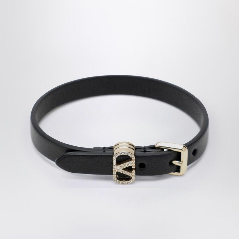 VALENTINO GARAVANI Leather and Crystal Bracelet with Adjustable Strap