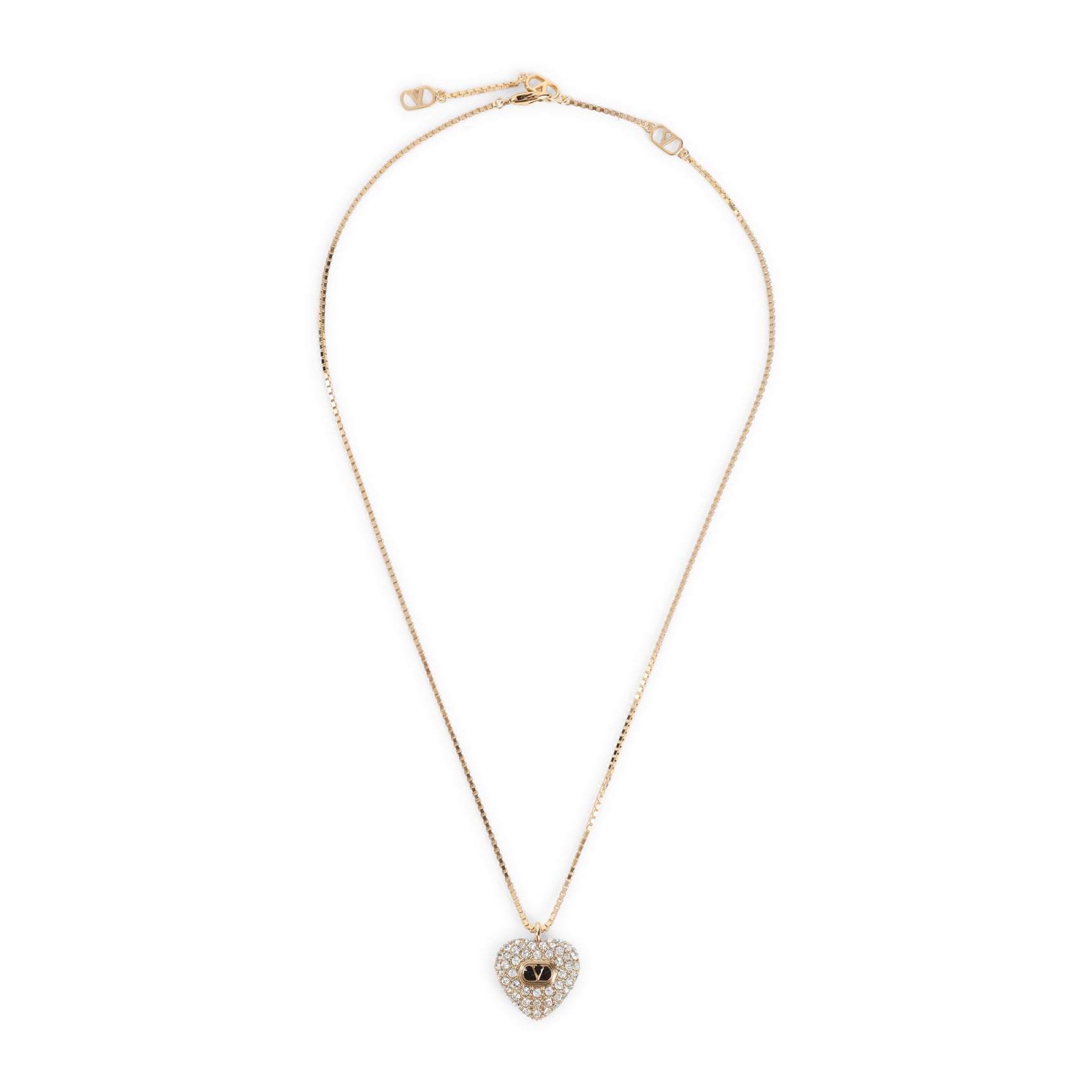 VALENTINO GARAVANI Heart-Shaped Charm Necklace with Crystal Embellishments