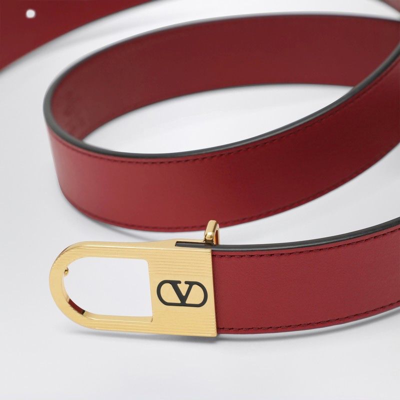 VALENTINO GARAVANI Signature Calfskin Leather Belt with Antique Brass Buckle