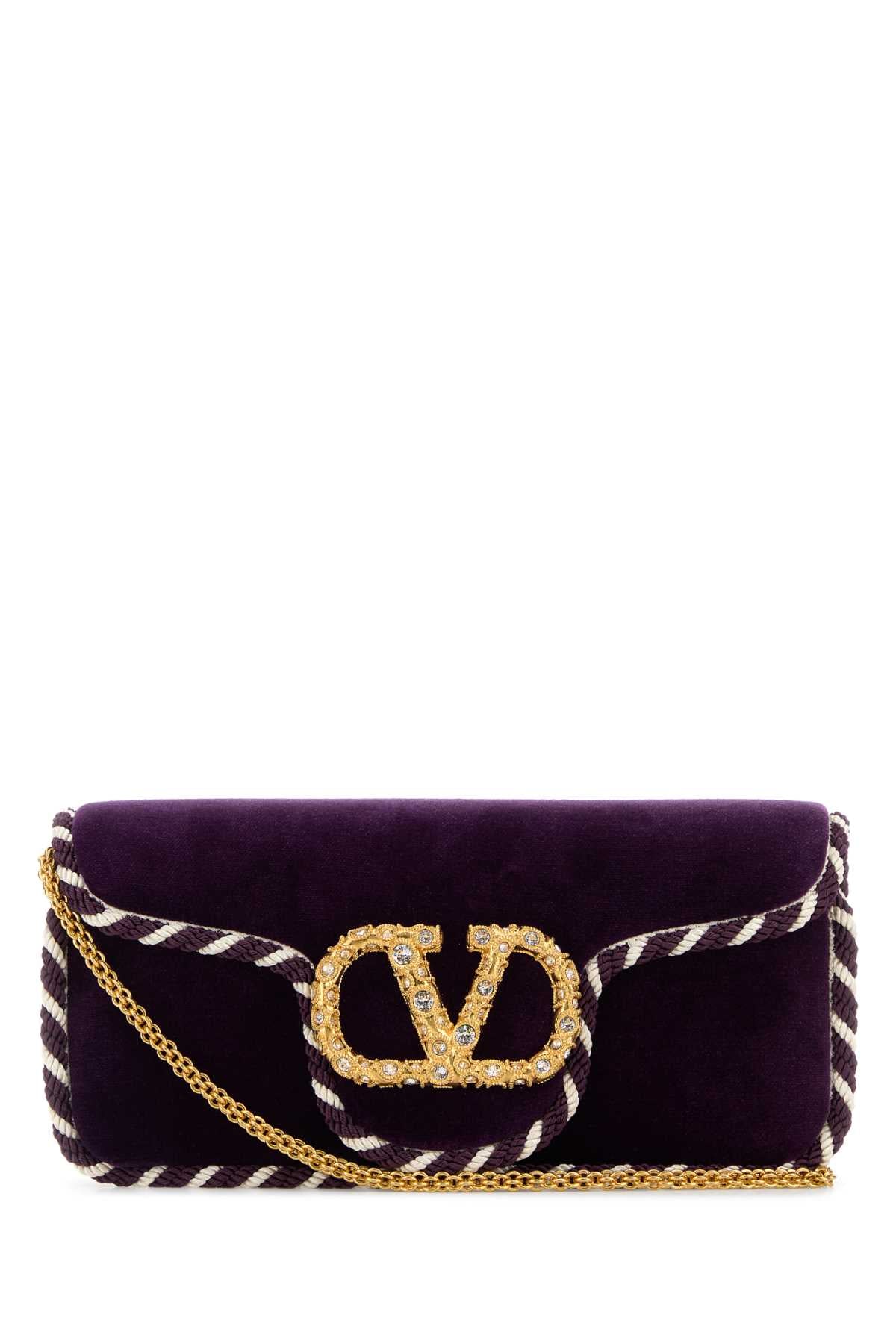 VALENTINO GARAVANI Mini Velvet Clutch with Golden Detailing