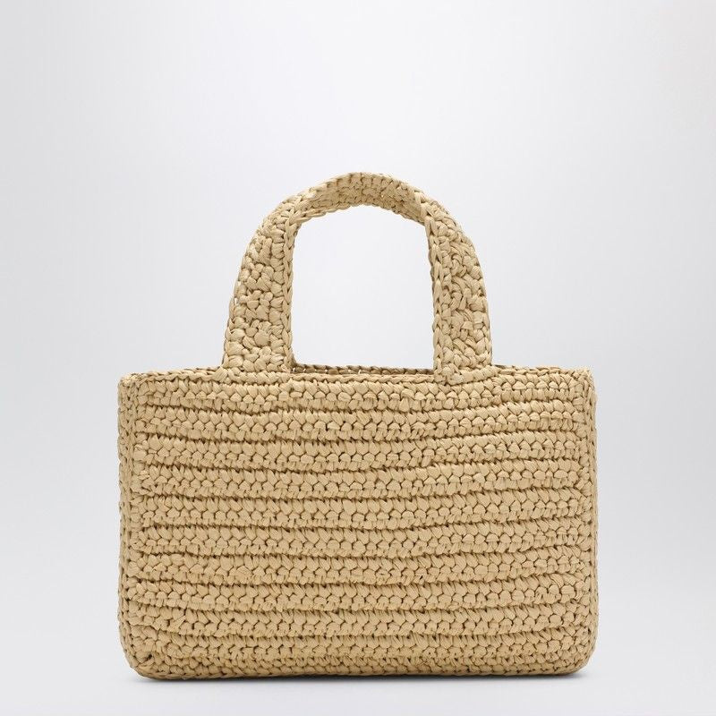 VALENTINO GARAVANI Mini Woven Raffia Handbag with Oversized Logo Design