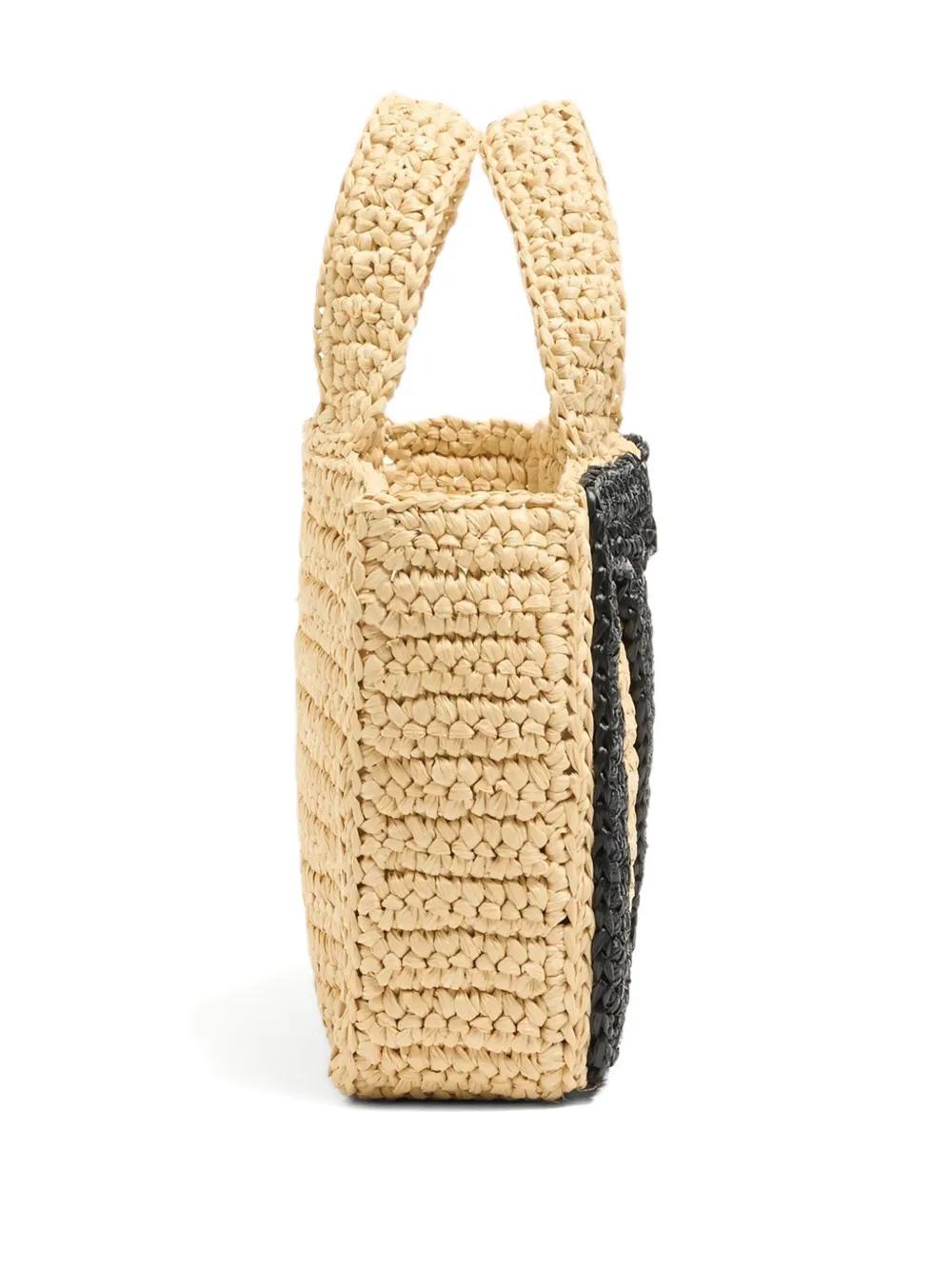 VALENTINO GARAVANI Mini Woven Raffia Handbag with Oversized Logo Design