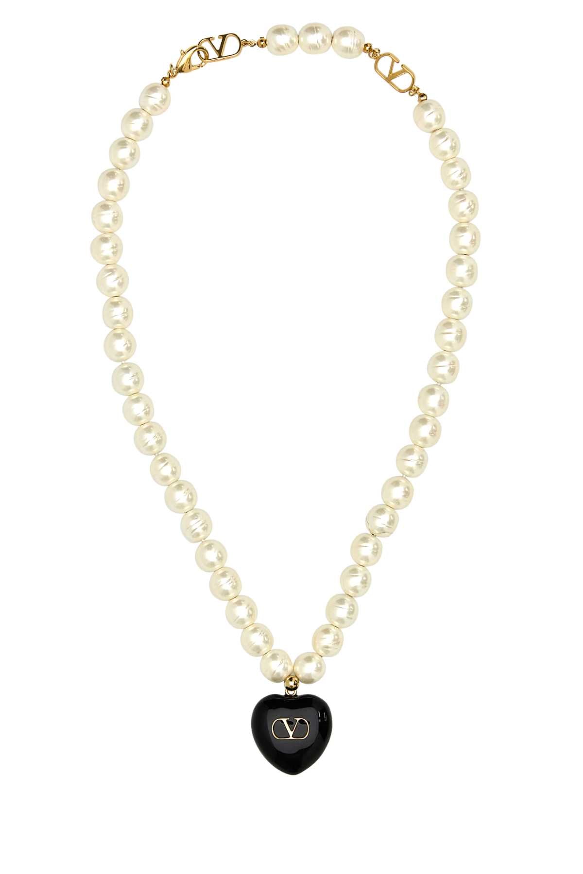 VALENTINO GARAVANI Ivory Pearls Coeur Royal Necklace (L.45)