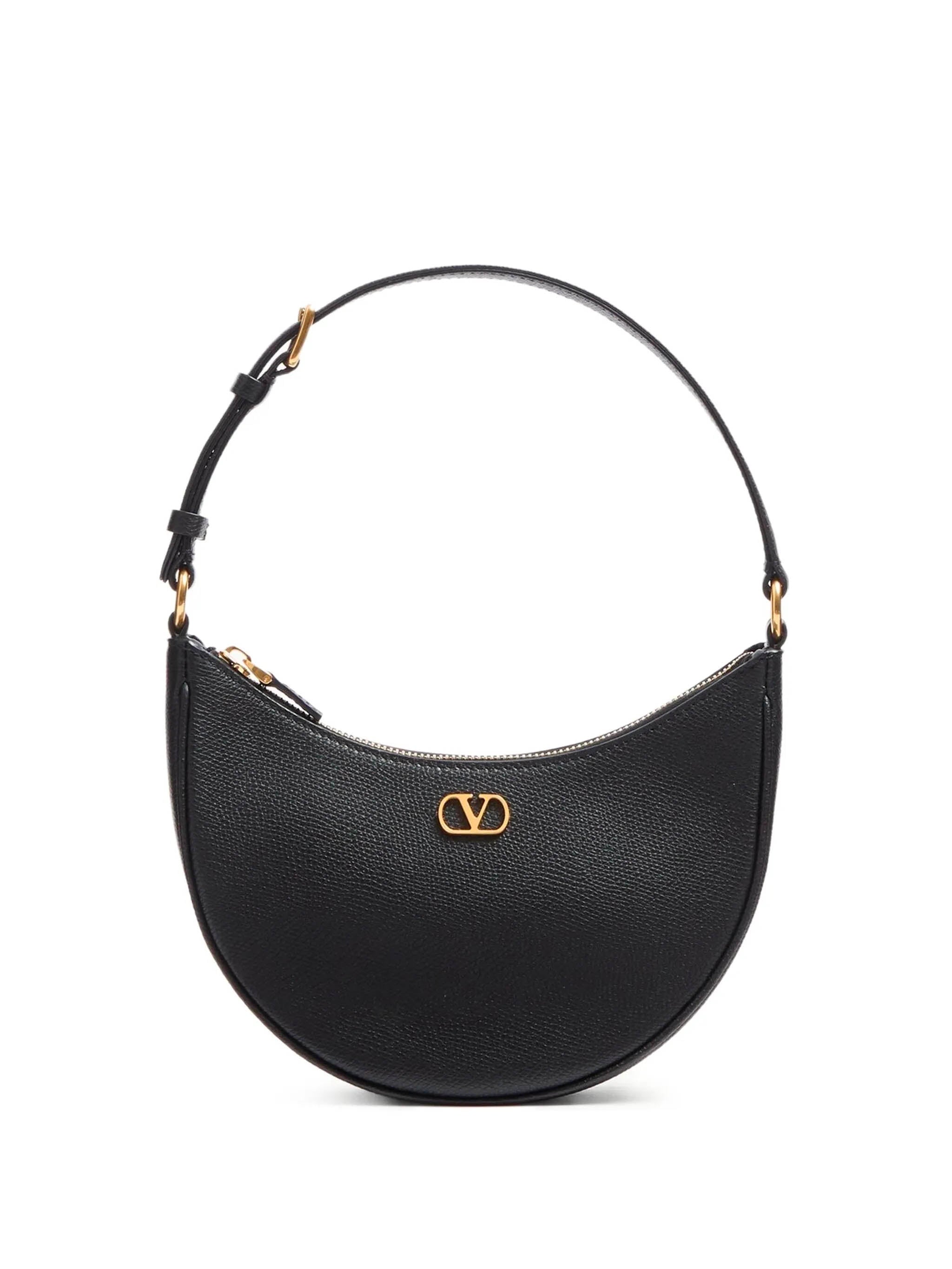 VALENTINO GARAVANI Mini Grained Leather Hobo Handbag with Logo