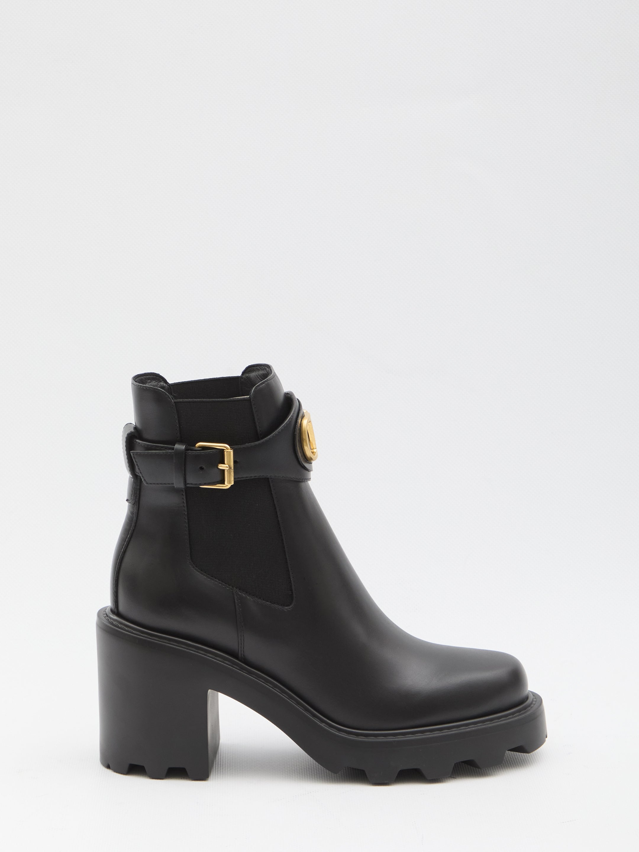 VALENTINO GARAVANI Signature Logo Ankle Boots with Adjustable Strap and Lug Sole - 9 cm Heel Height