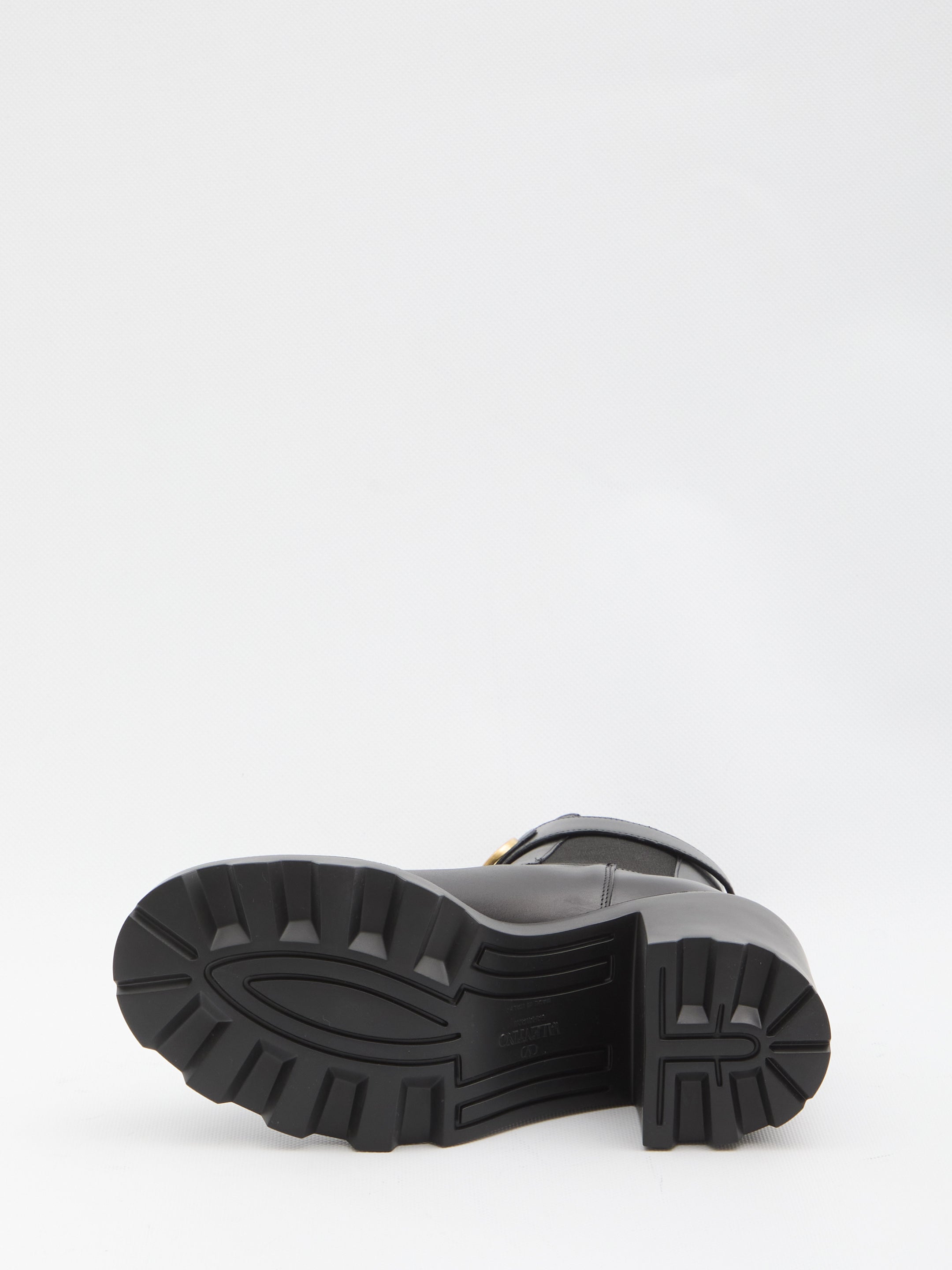 VALENTINO GARAVANI Signature Logo Ankle Boots with Adjustable Strap and Lug Sole - 9 cm Heel Height