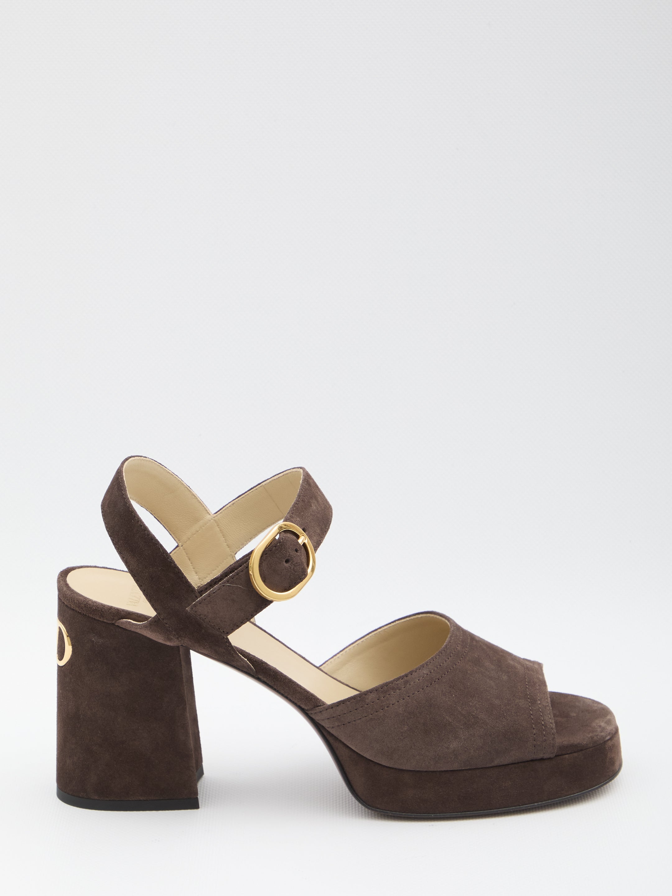 VALENTINO GARAVANI Suede Platform Sandals with Adjustable Strap and Block Heel - 10cm Height