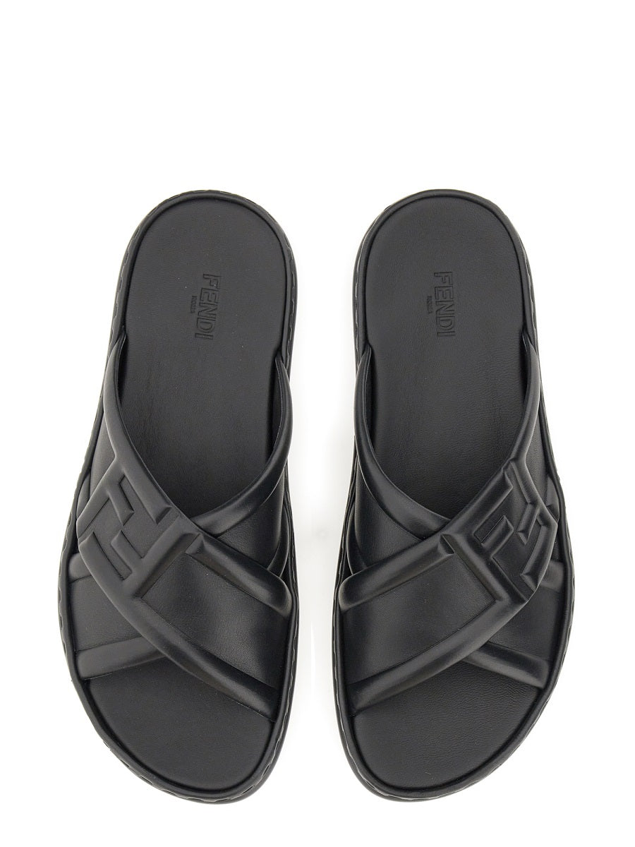 FENDI Men's Leather Sandals with Crossbands and 3 cm Sole