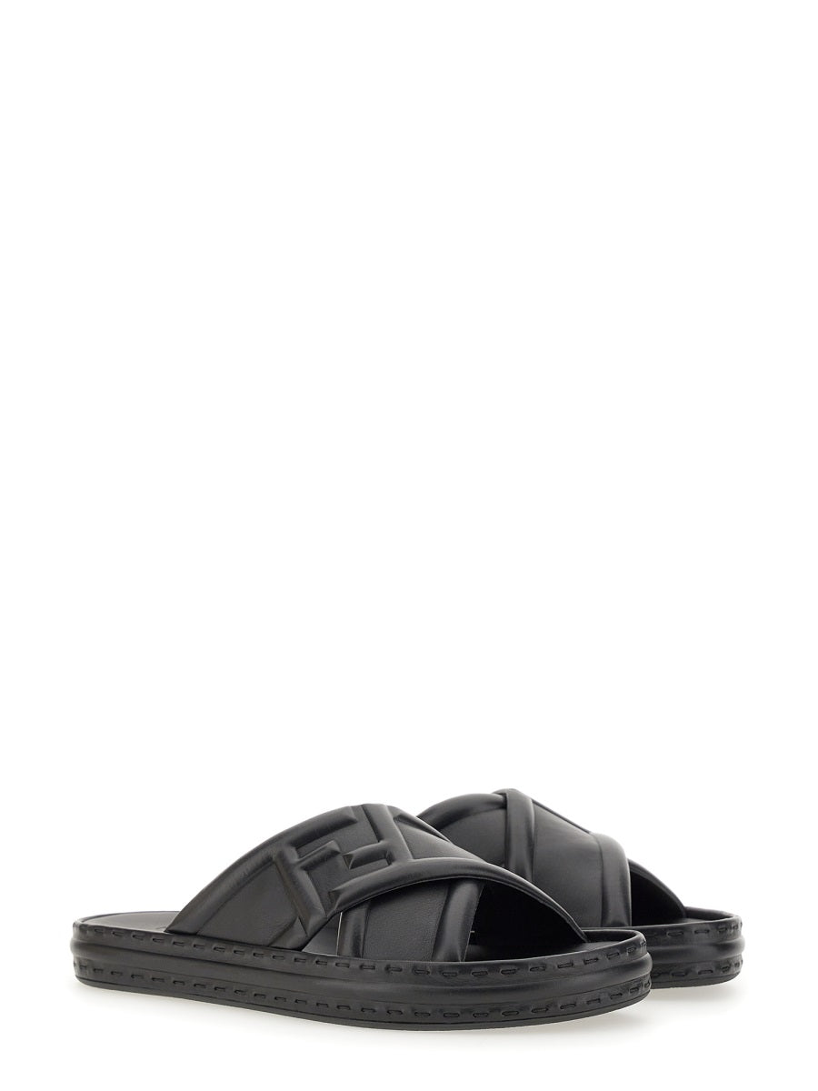 FENDI Men's Leather Sandals with Crossbands and 3 cm Sole