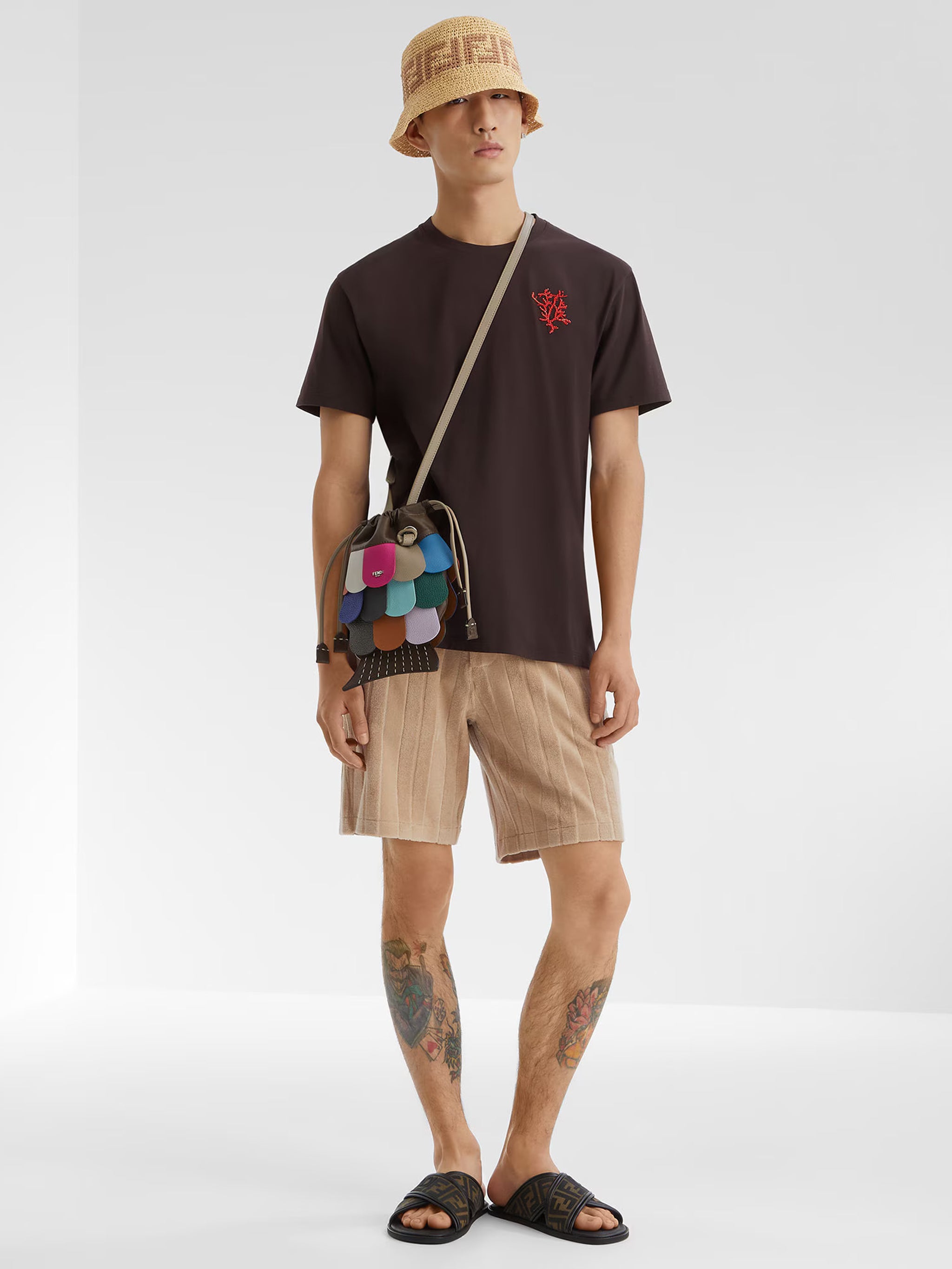 FENDI FF Jacquard Fabric Sandals for Men