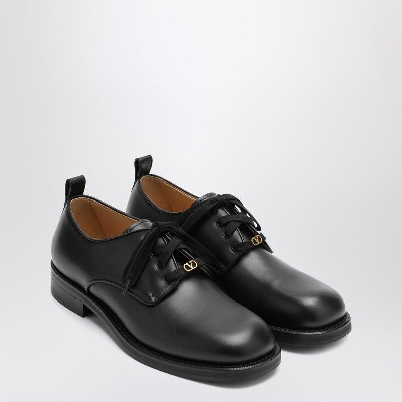 VALENTINO GARAVANI Leather Strap Lace-Up Shoes with VLogo Plaque