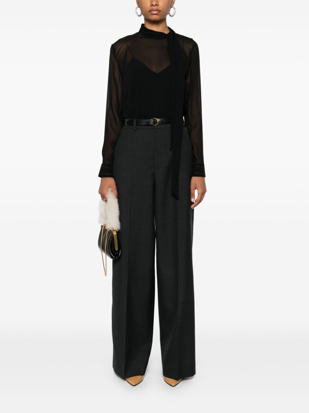 GUCCI High-Waisted Wide Leg Wool Trousers
