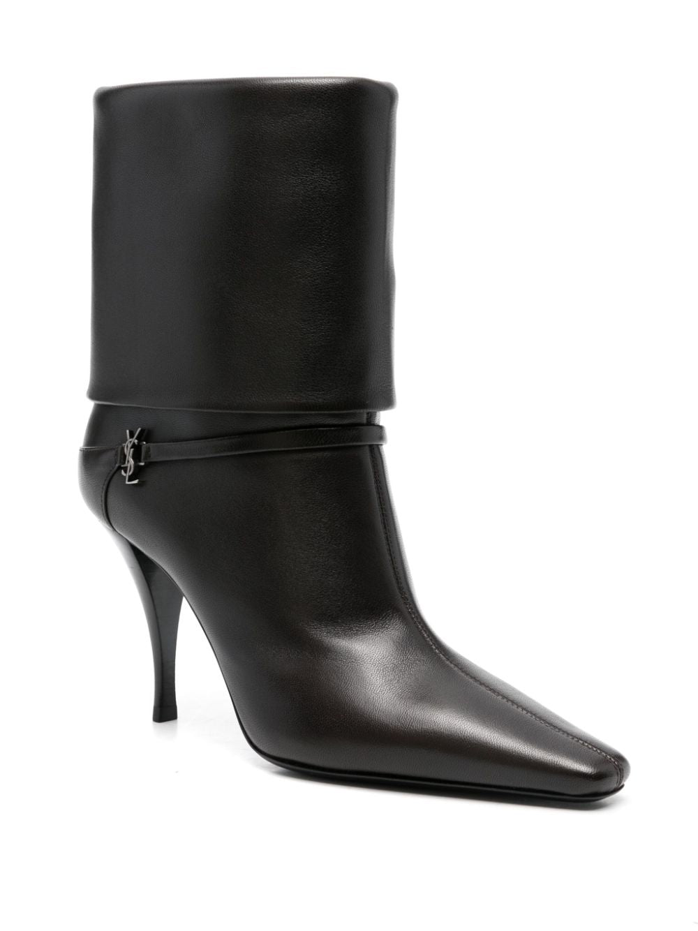SAINT LAURENT Mini Leather Stiletto Heel Slip-On Boots