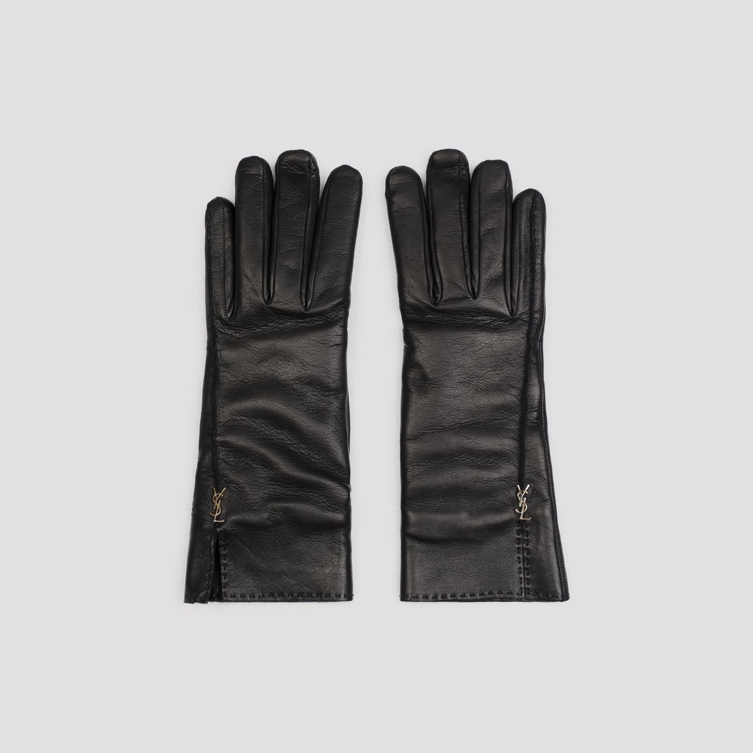 SAINT LAURENT Mini Leather Cassandre Gloves for Women