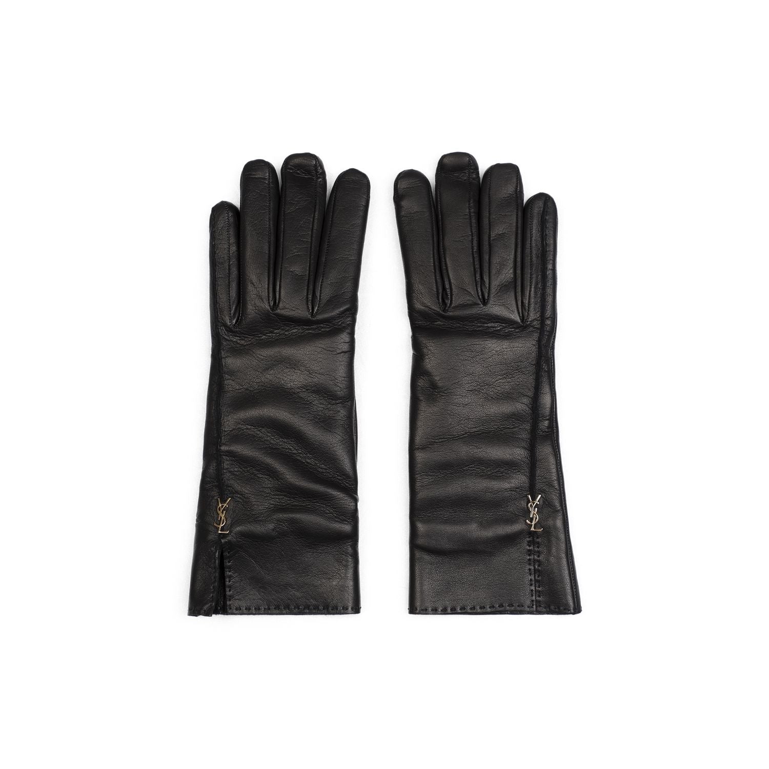 SAINT LAURENT Mini Leather Cassandre Gloves for Women