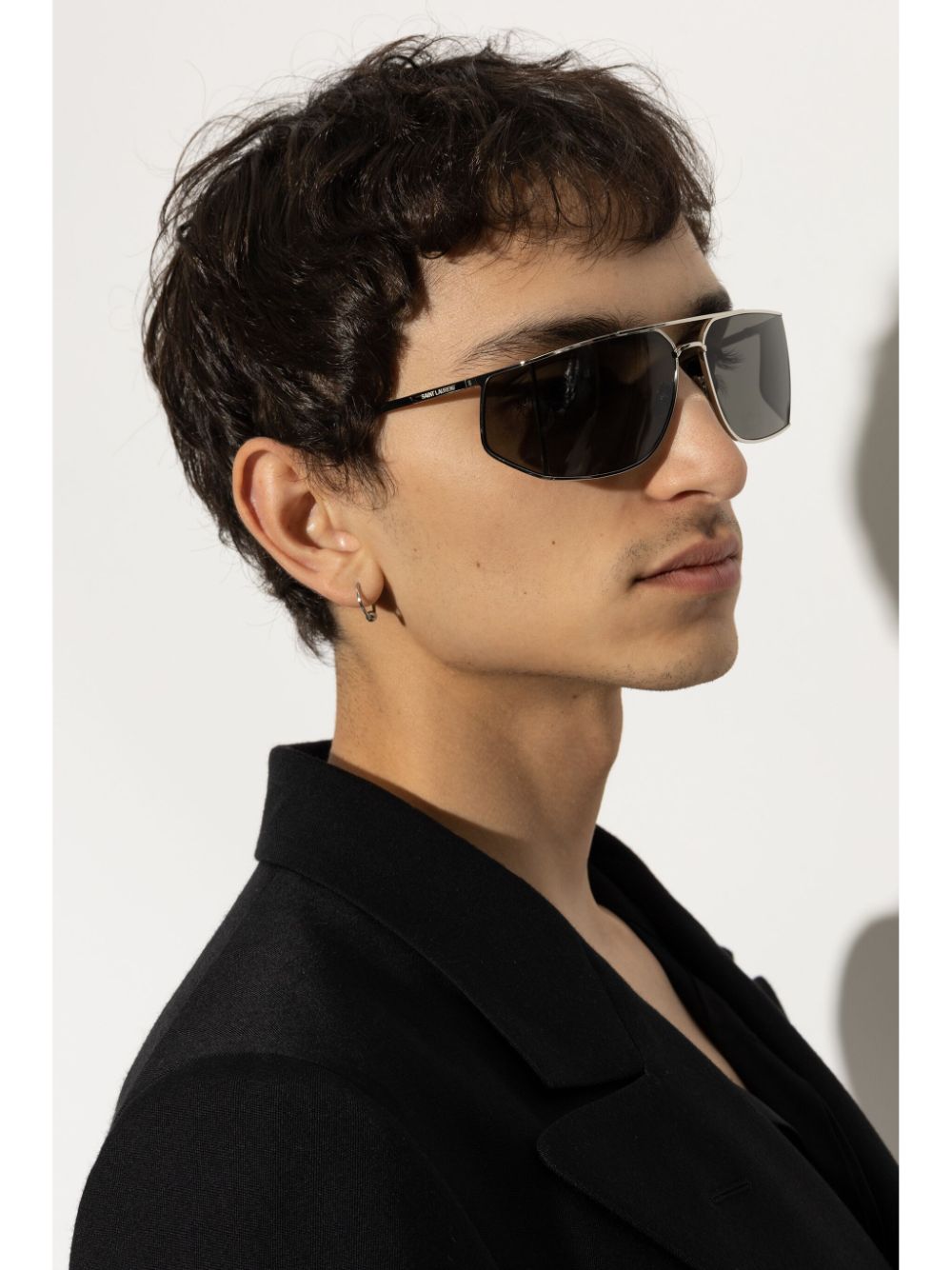 SAINT LAURENT Wraparound Metal Sunglasses with Double Bridge for Men