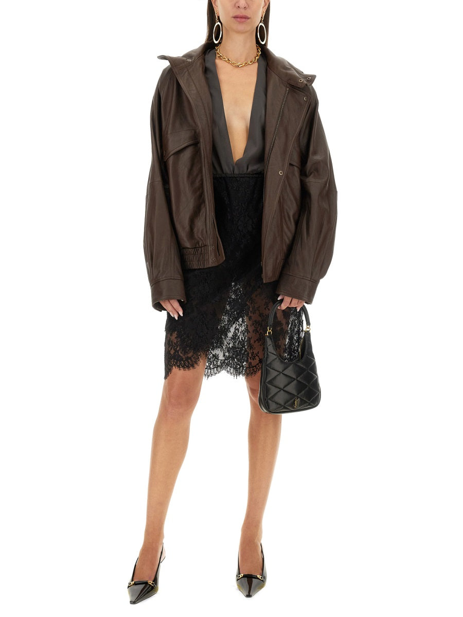 SAINT LAURENT Elegant Lace Wrap Pencil Skirt - Size 38