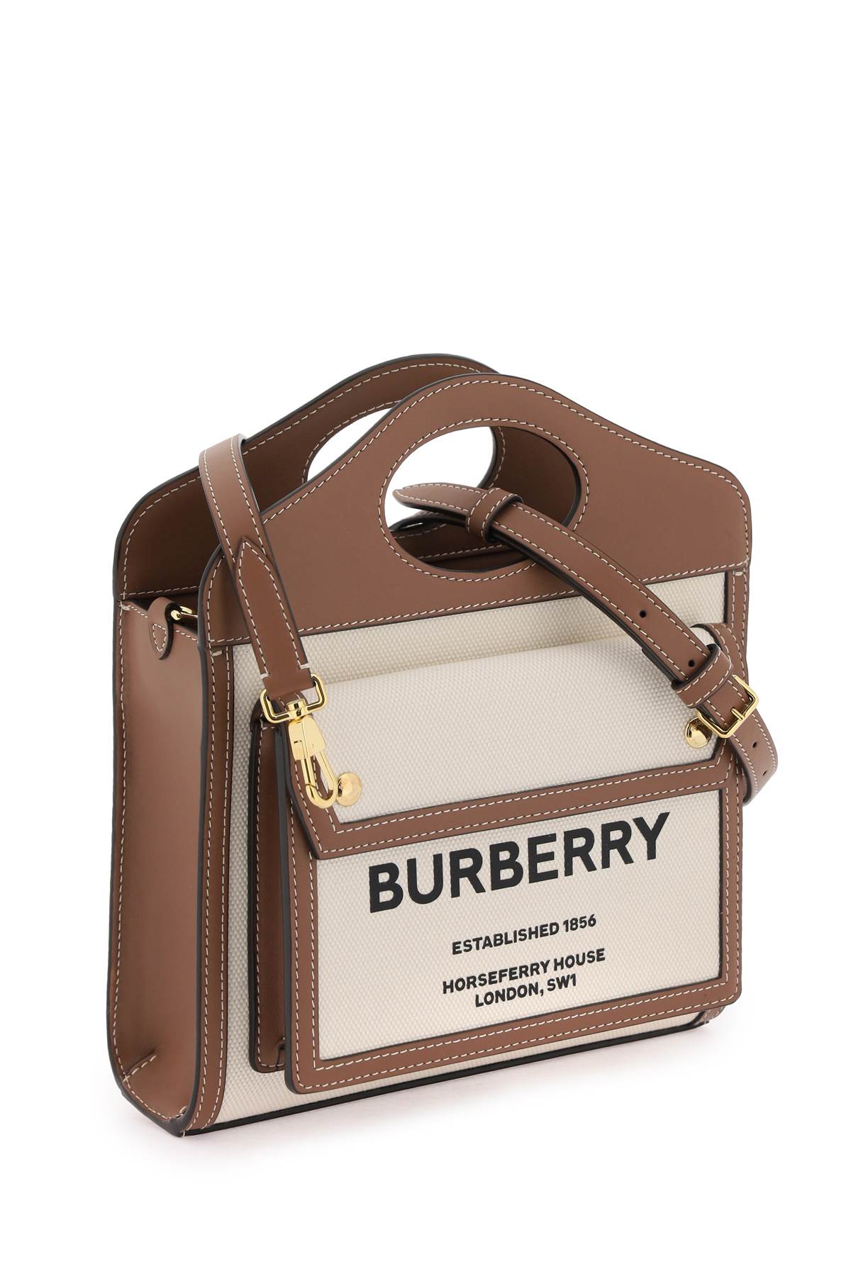 BURBERRY Two-Tone Canvas and Leather Mini Pocket Handbag