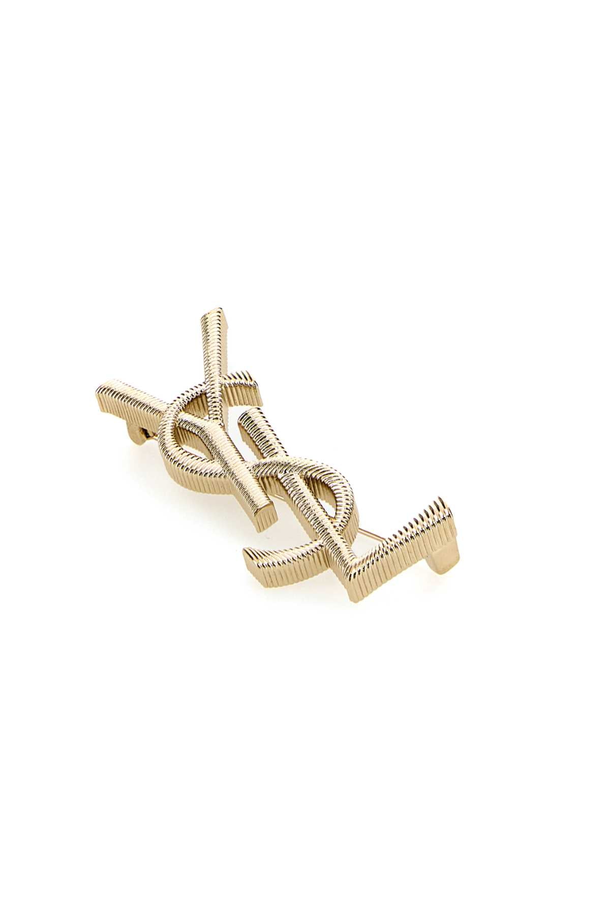 SAINT LAURENT Mini Textured Brass Brooch