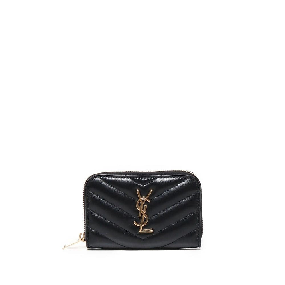 SAINT LAURENT Mini Quilted Leather Wallet with Zip Closure