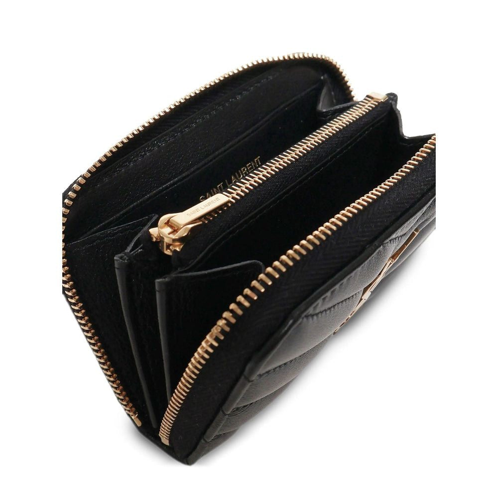 SAINT LAURENT Mini Quilted Leather Wallet with Zip Closure