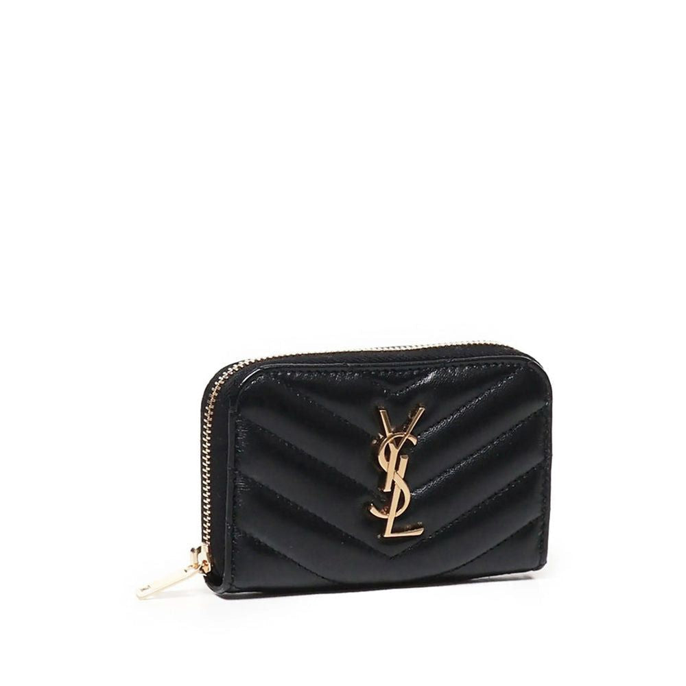 SAINT LAURENT Mini Quilted Leather Wallet with Zip Closure
