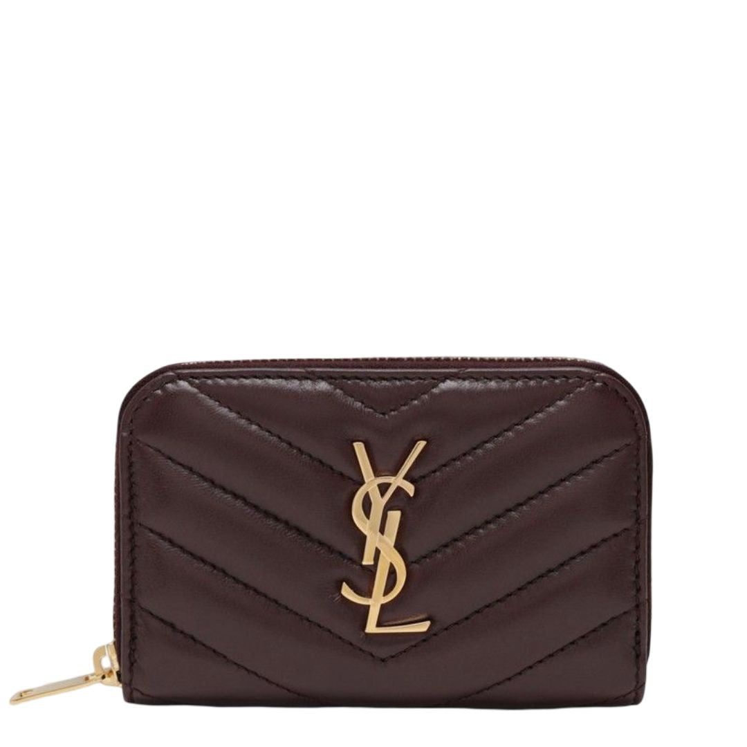 SAINT LAURENT Mini Leather Wallet with Quilted Stitching