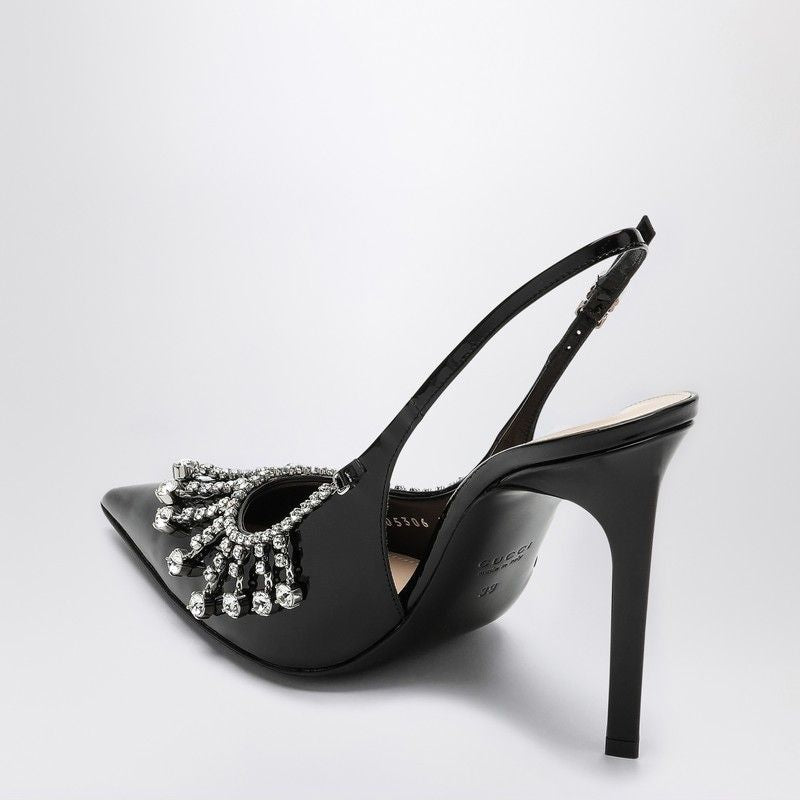 GUCCI Elegant Patent Leather Pumps with Crystal Chain