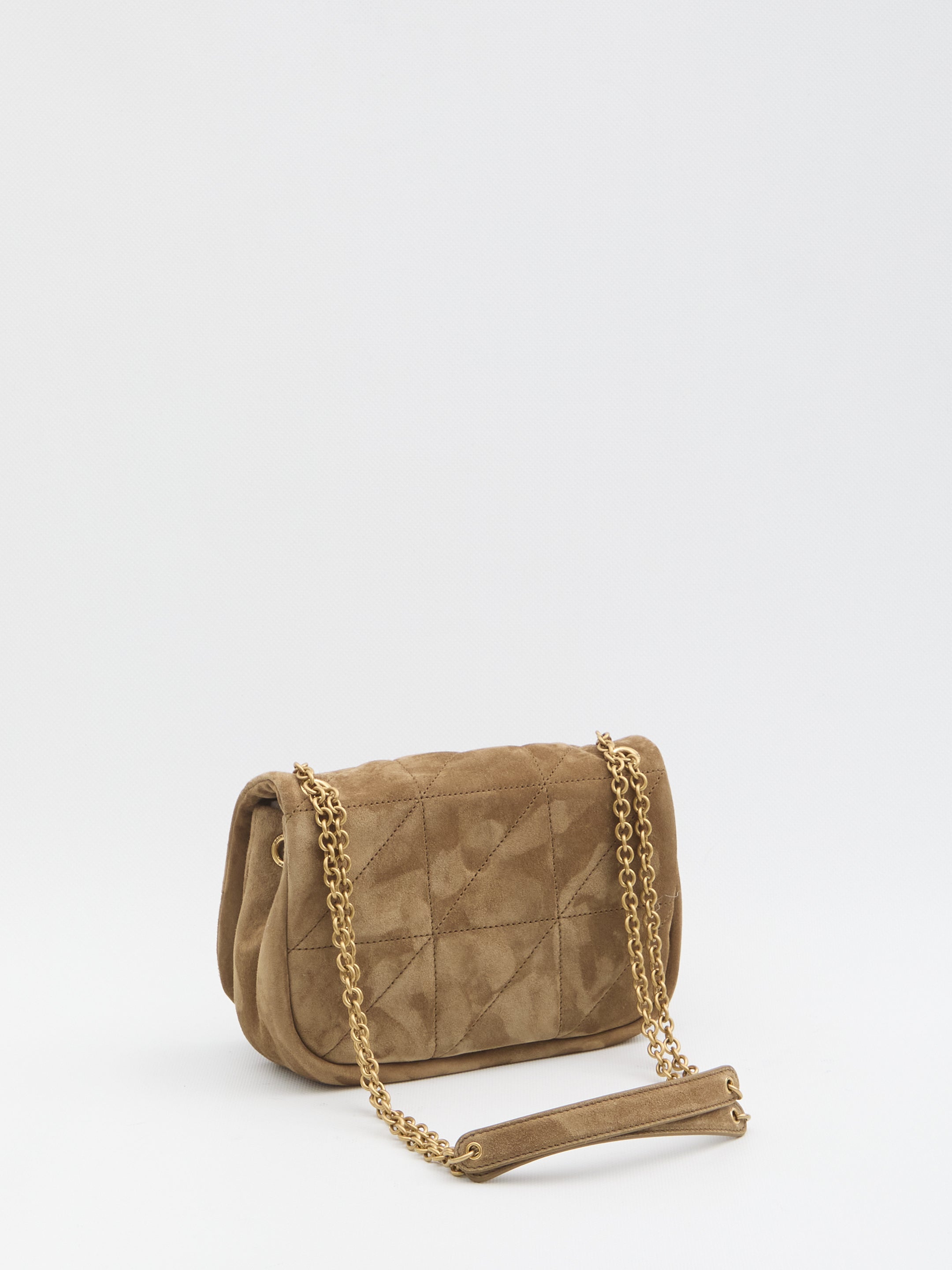 SAINT LAURENT Quilted Suede Handbag with Gold-Tone Chain Strap
