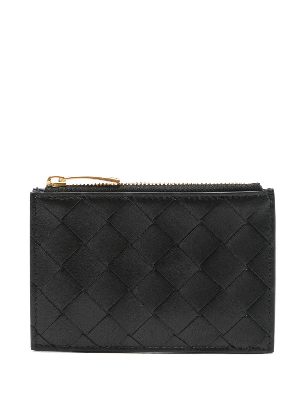 BOTTEGA VENETA Mini Intrecciato Card Holder with Gold Zip