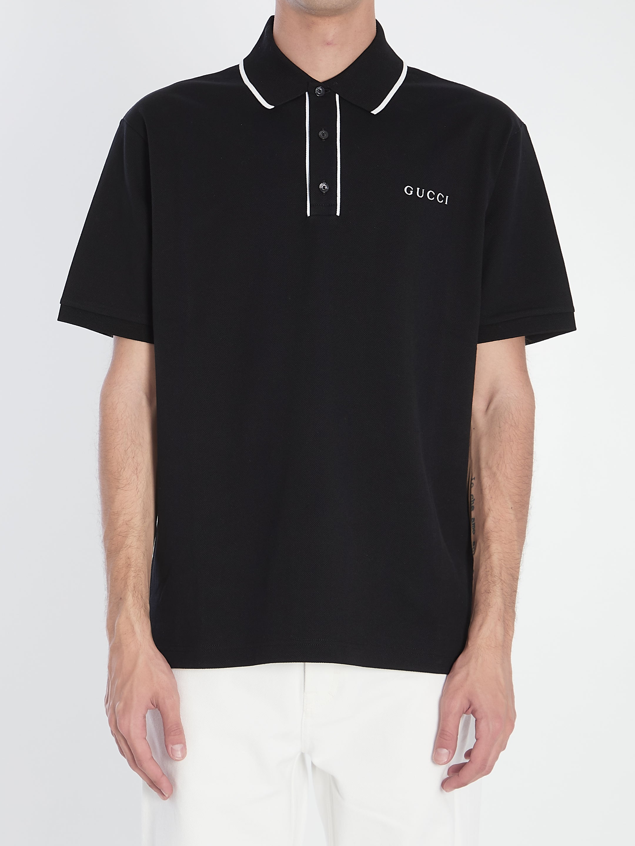 GUCCI Polo Shirt with White Piping Trim - Size M