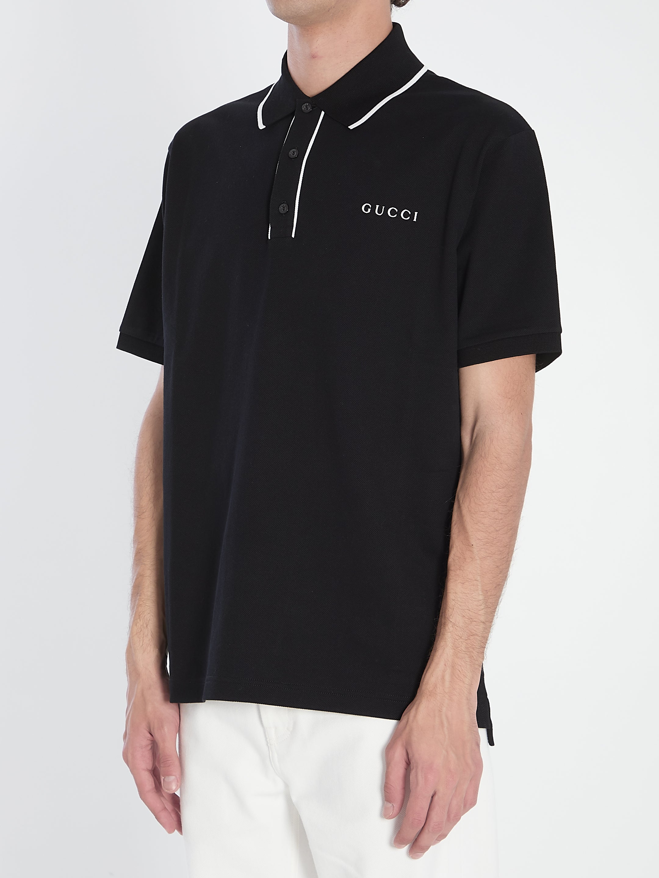 GUCCI Polo Shirt with White Piping Trim - Size M