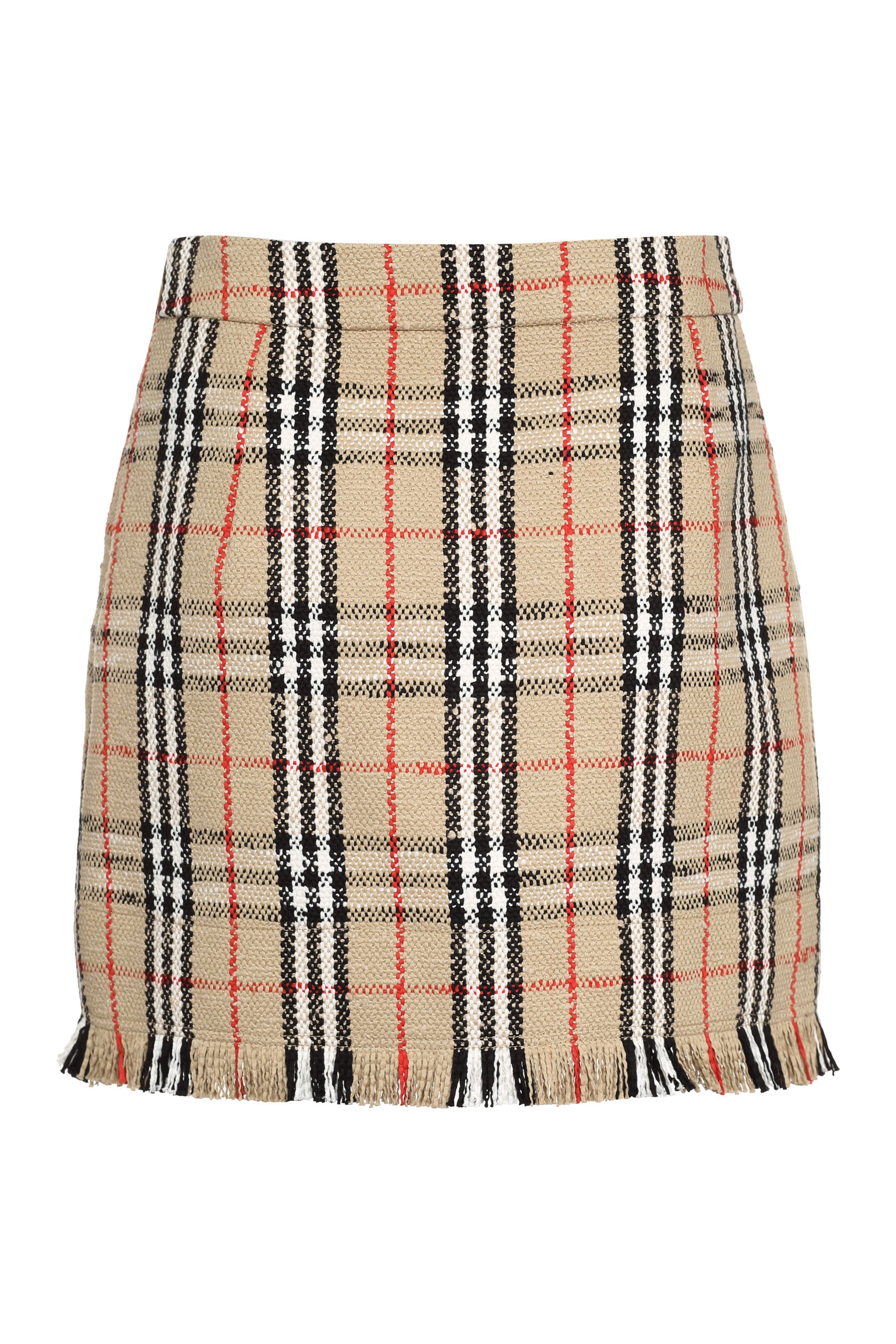 BURBERRY Chic Bouclé Wool Skirt with Fringed Hemline