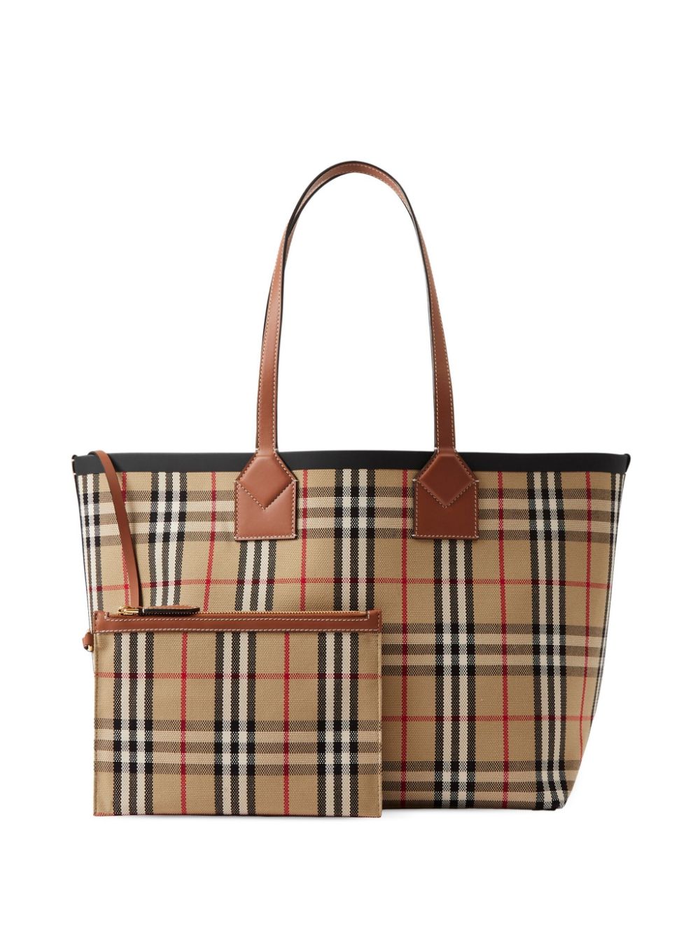 BURBERRY Checked Medium Canvas Shopping Handbag