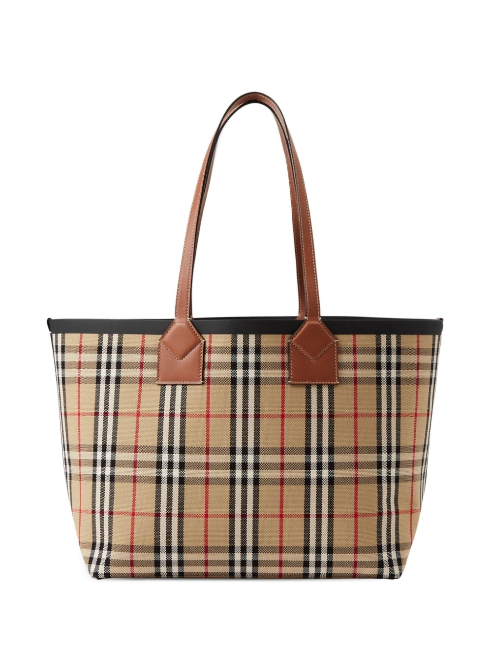 BURBERRY Checked Medium Canvas Shopping Handbag