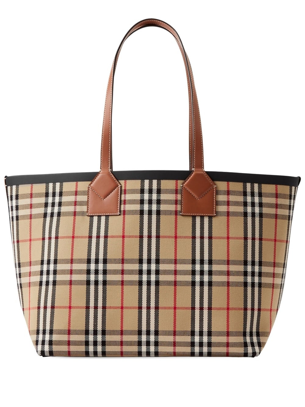 BURBERRY Checked Medium Canvas Shopping Handbag