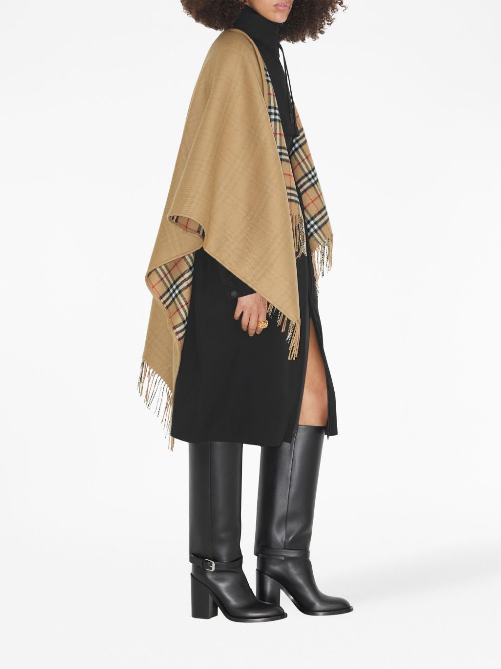 BURBERRY Reversible Wool Cape with Fringed Edges - Unisex Sizing
