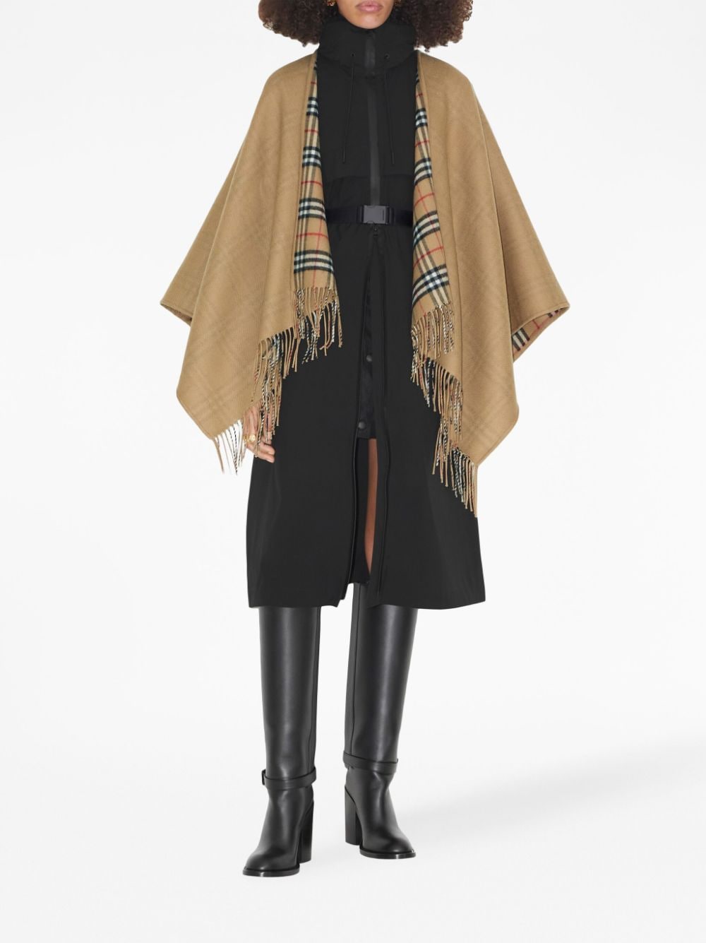 BURBERRY Reversible Wool Cape with Fringed Edges - Unisex Sizing