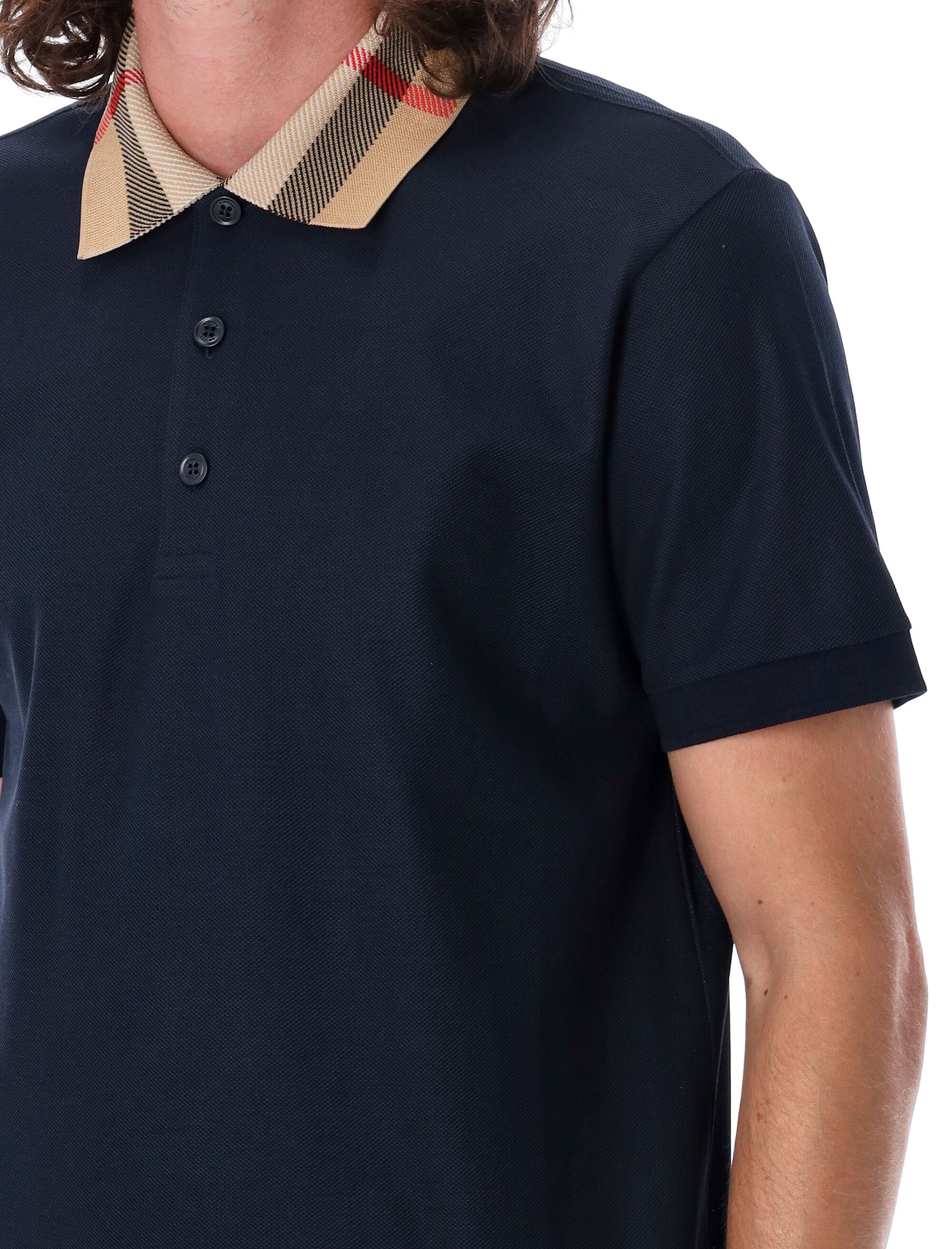 BURBERRY Check Collar Cotton Polo Shirt