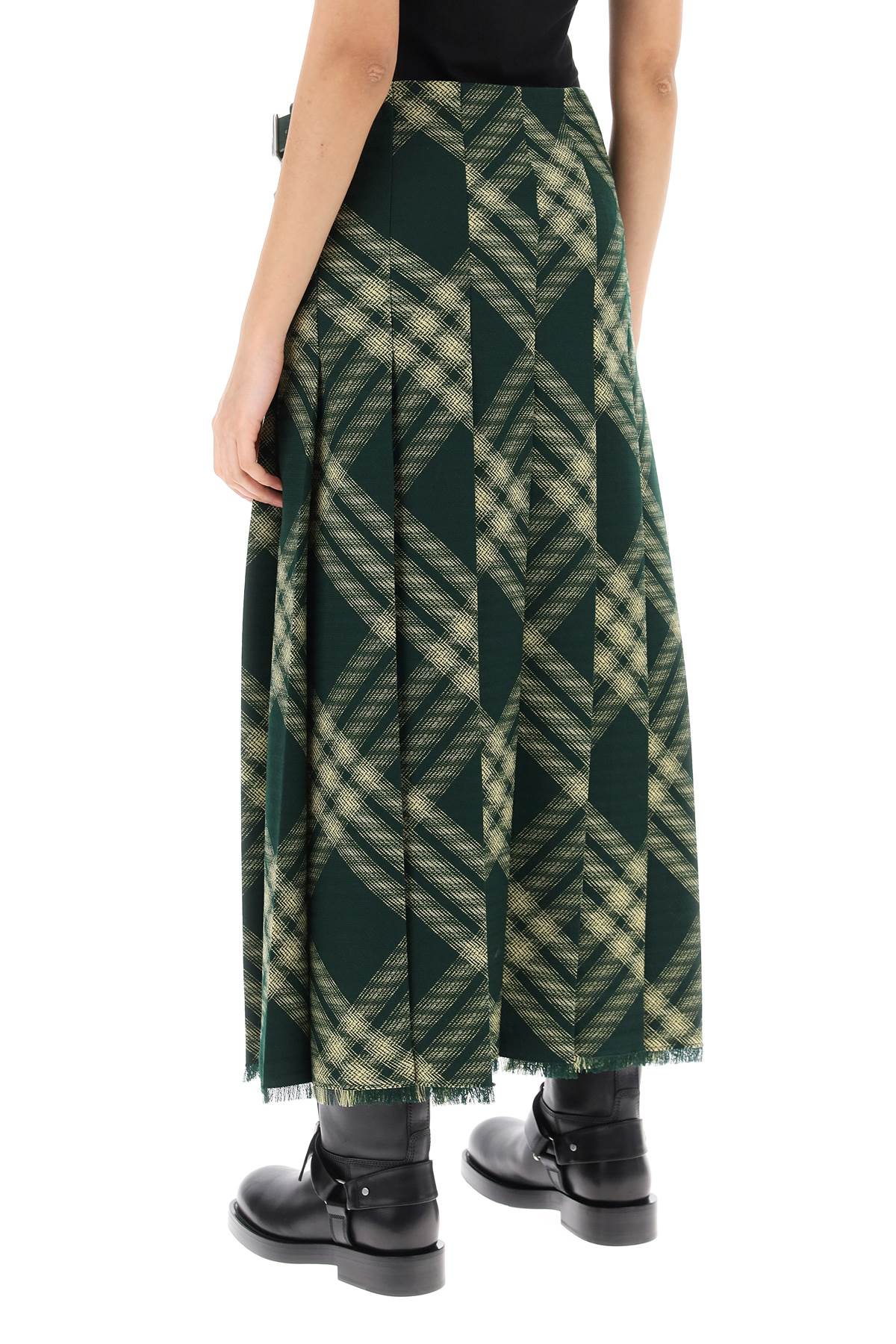 BURBERRY Wool Midi Skirt with Frayed Edge and Side Buckle Fastening