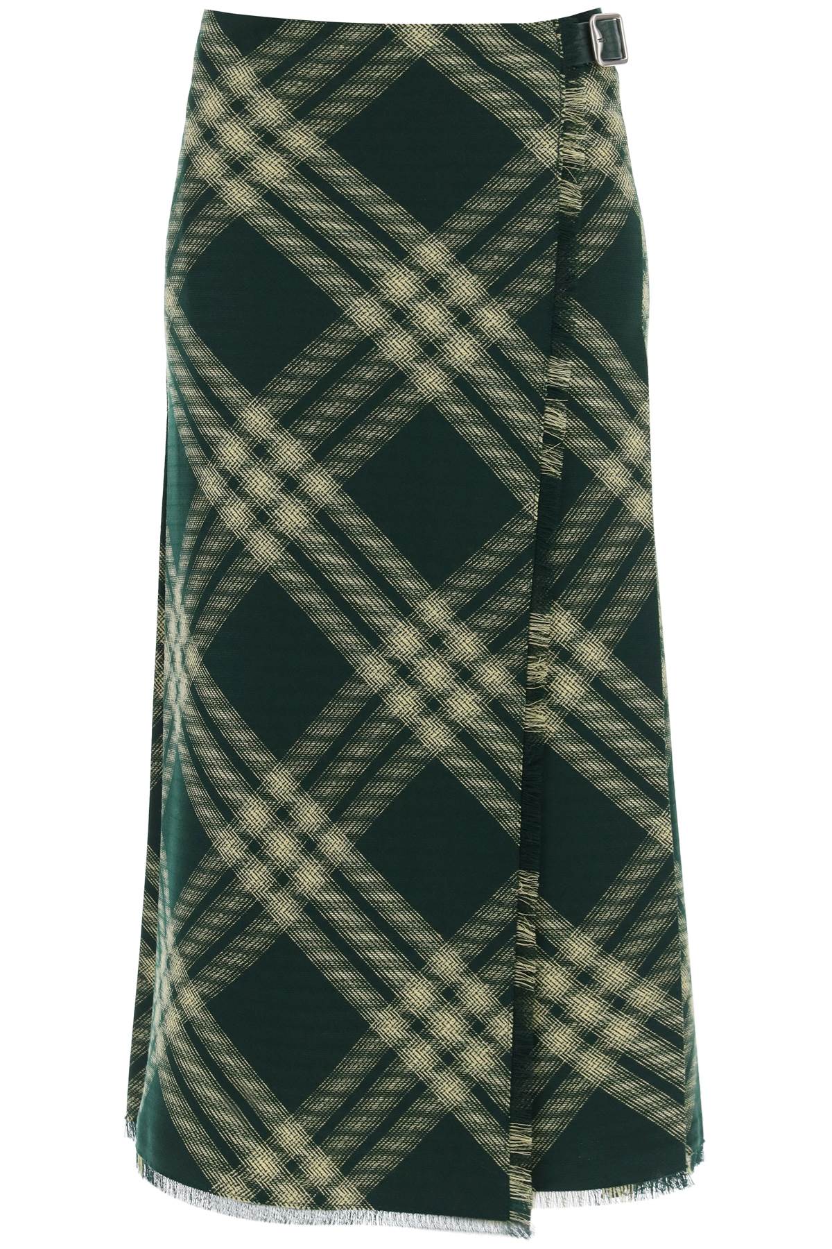 BURBERRY Wool Midi Skirt with Frayed Edge and Side Buckle Fastening
