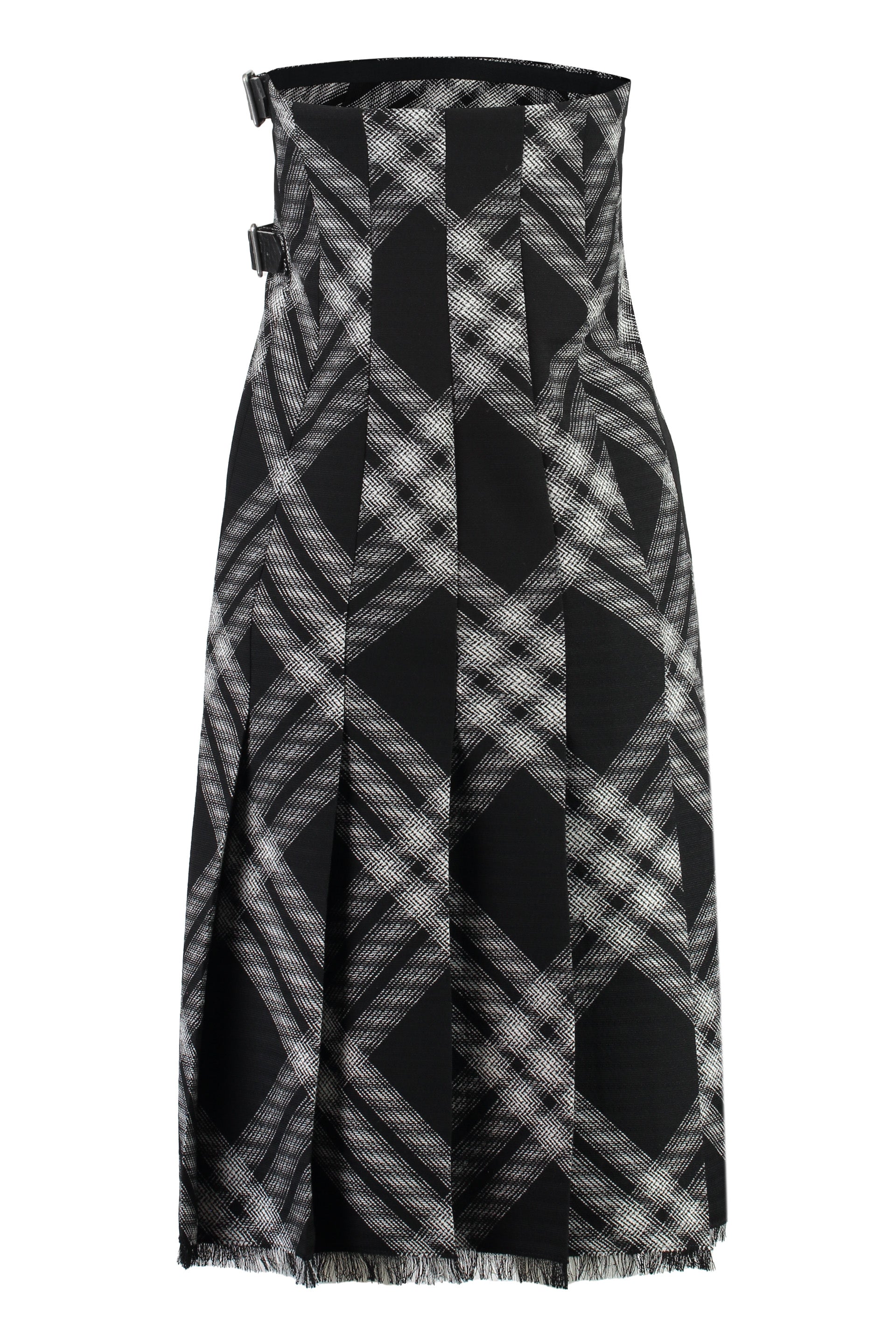 BURBERRY Off-the-Shoulder Dress with Check Motif and Leather Accents