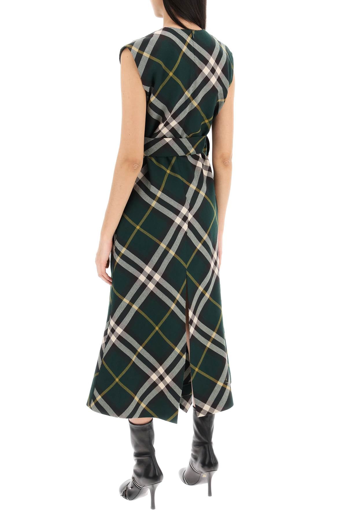 BURBERRY Wool Check Motif Midi Dress