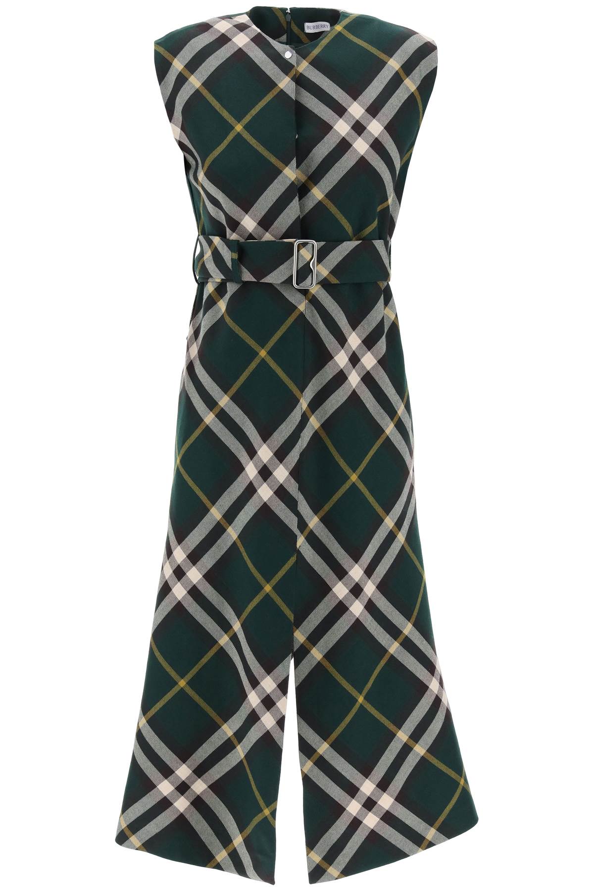 BURBERRY Wool Check Motif Midi Dress