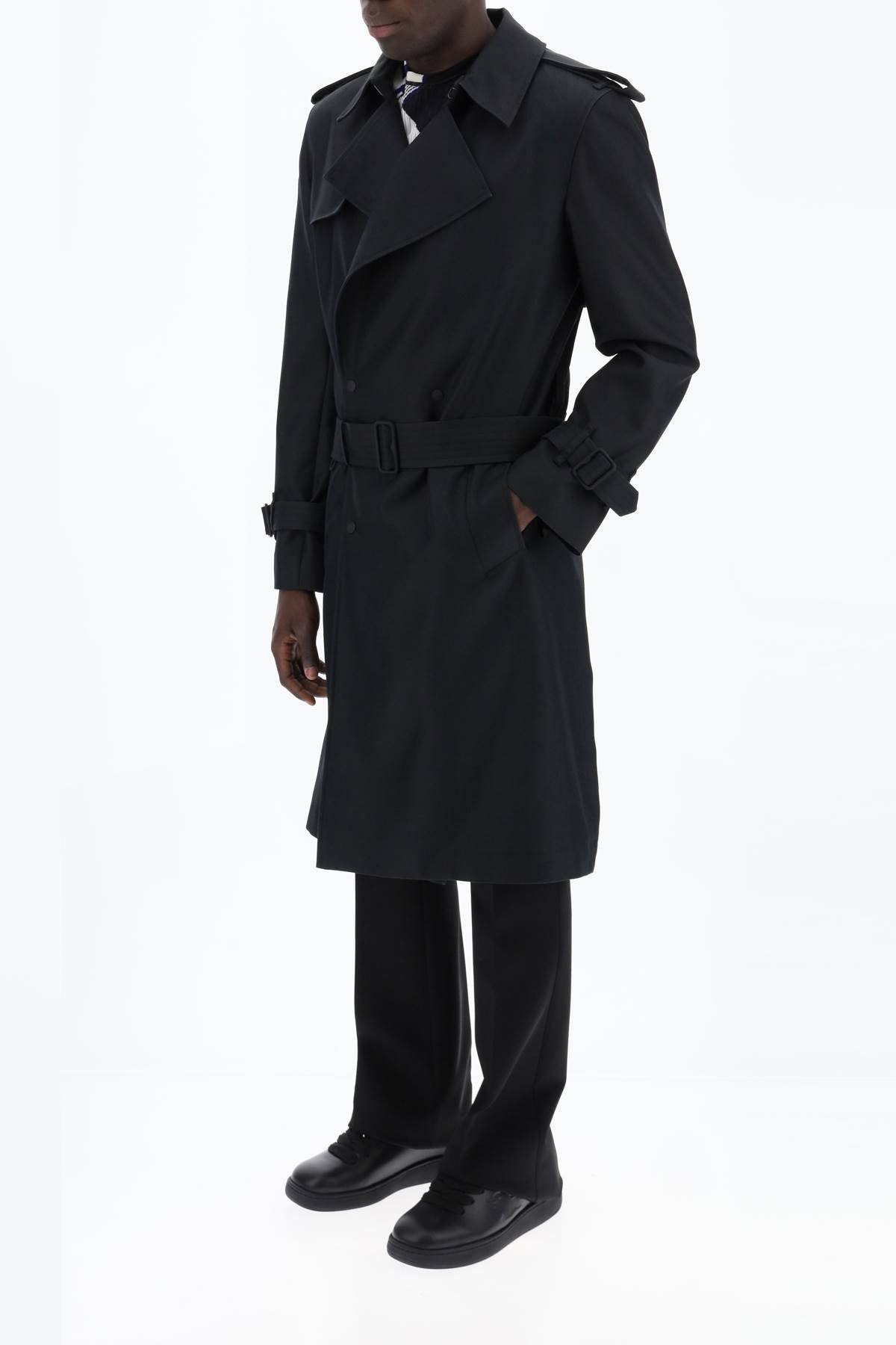 BURBERRY Long Trench Jacket in Silk Blend - Regular Fit