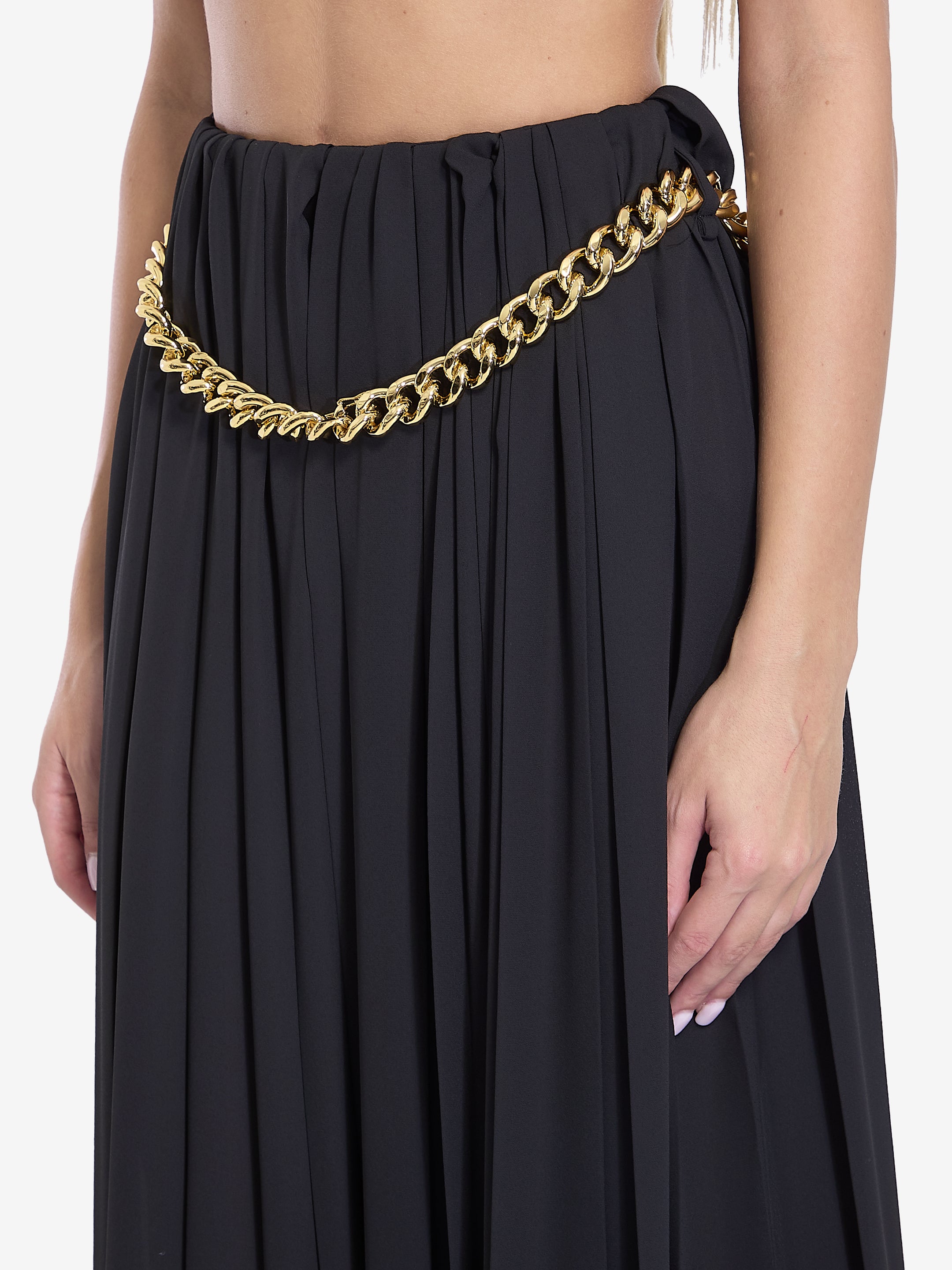 BALENCIAGA High-Waisted Pleated Skirt with Chunky Chain - Ankle Length