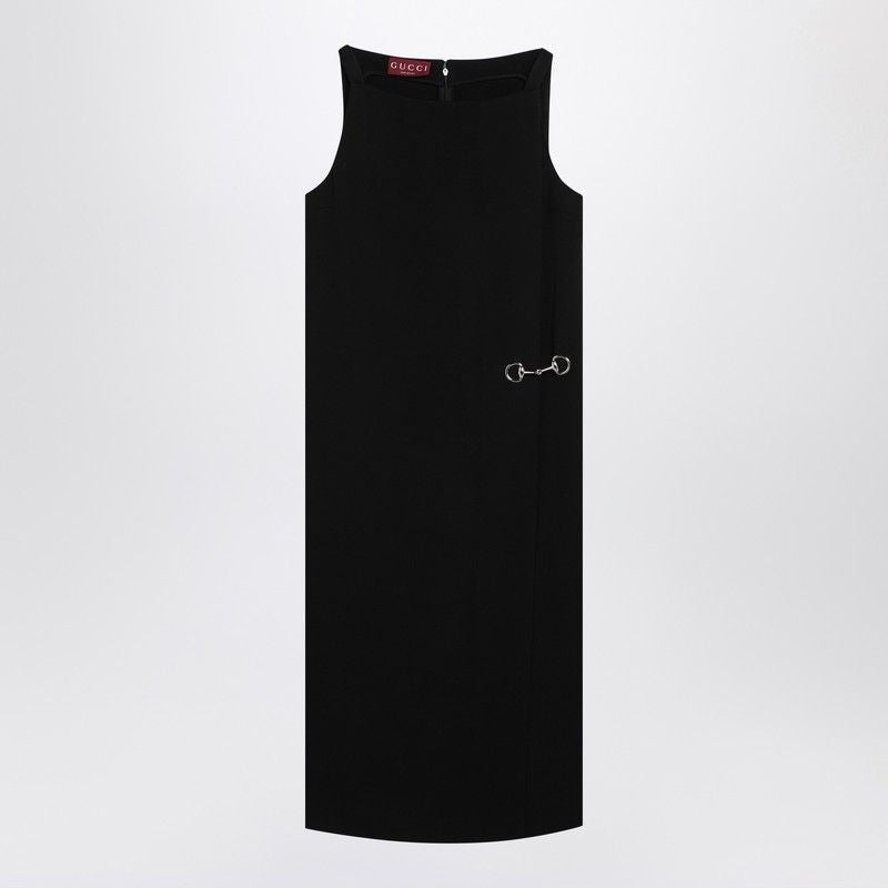 GUCCI Sleeveless Viscose Sablé Dress with Horsebit Detail