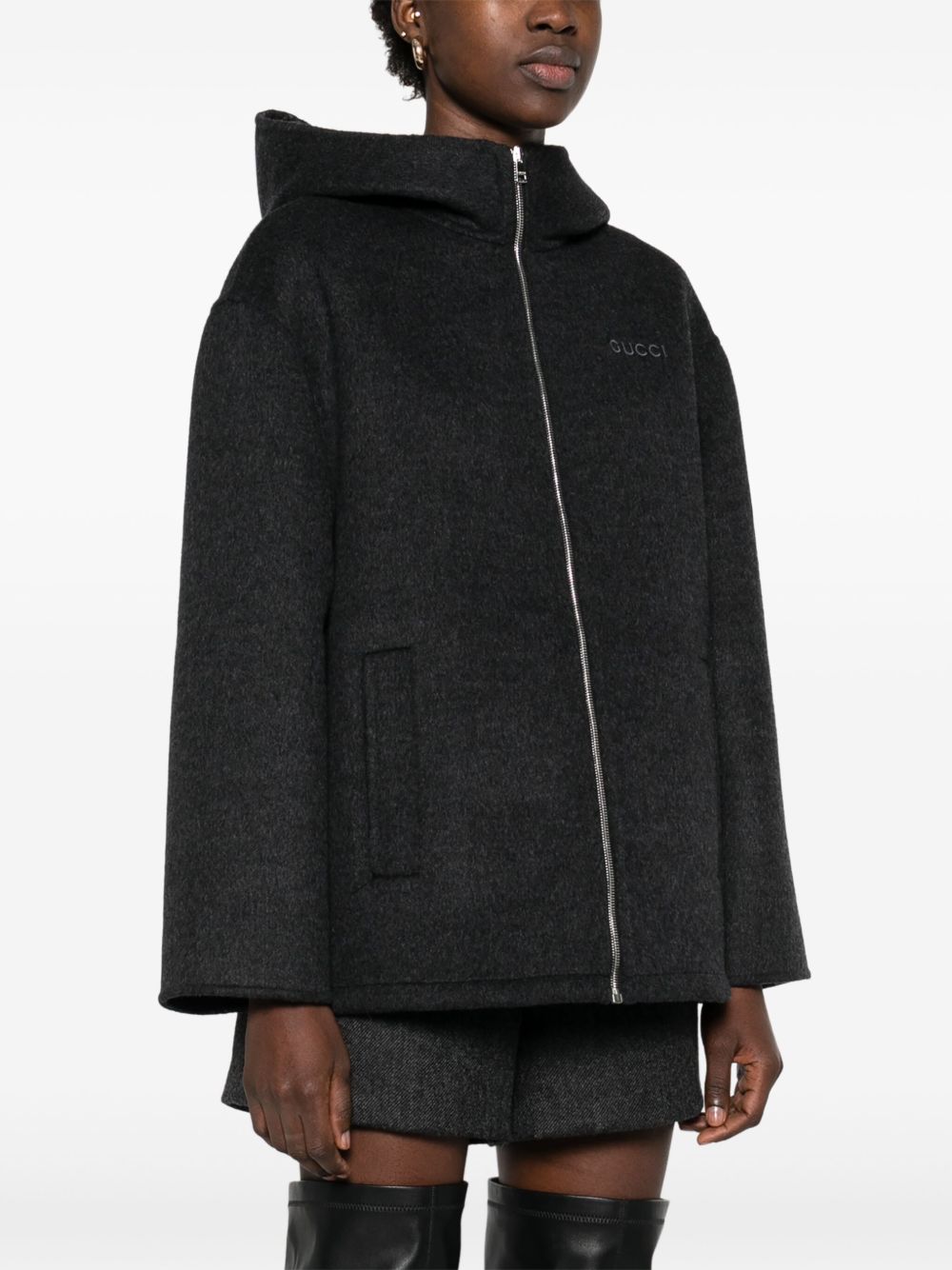 GUCCI Wool and Silk Blend Caban with Classic Hood for Women