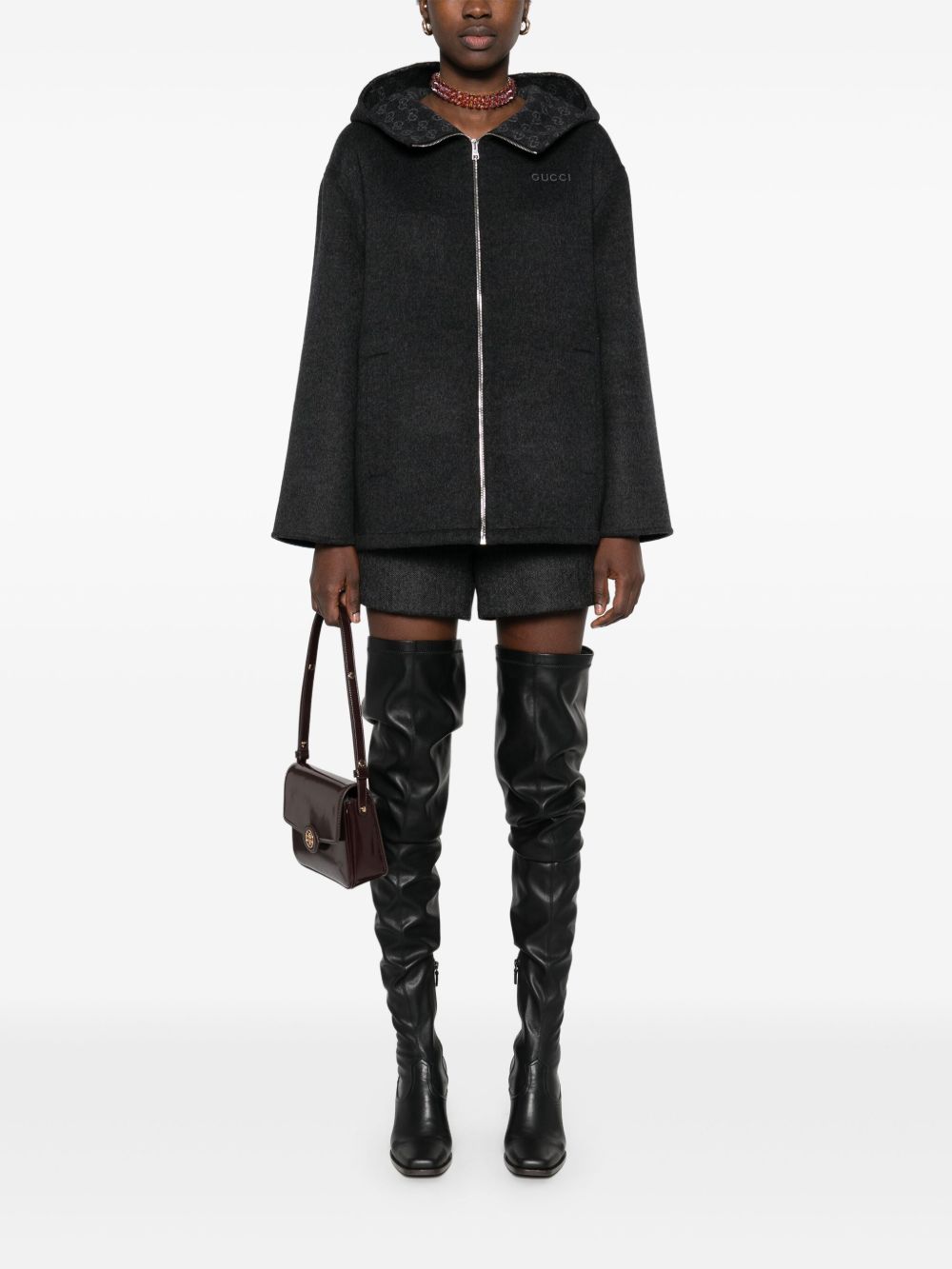 GUCCI Wool and Silk Blend Caban with Classic Hood for Women